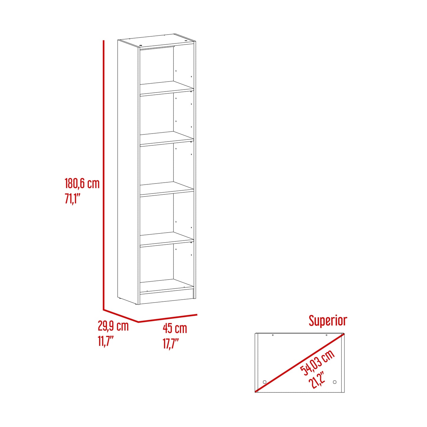 Estante Home E2 5 Espacios 180X45 Rta Wengue Fresno Europeo