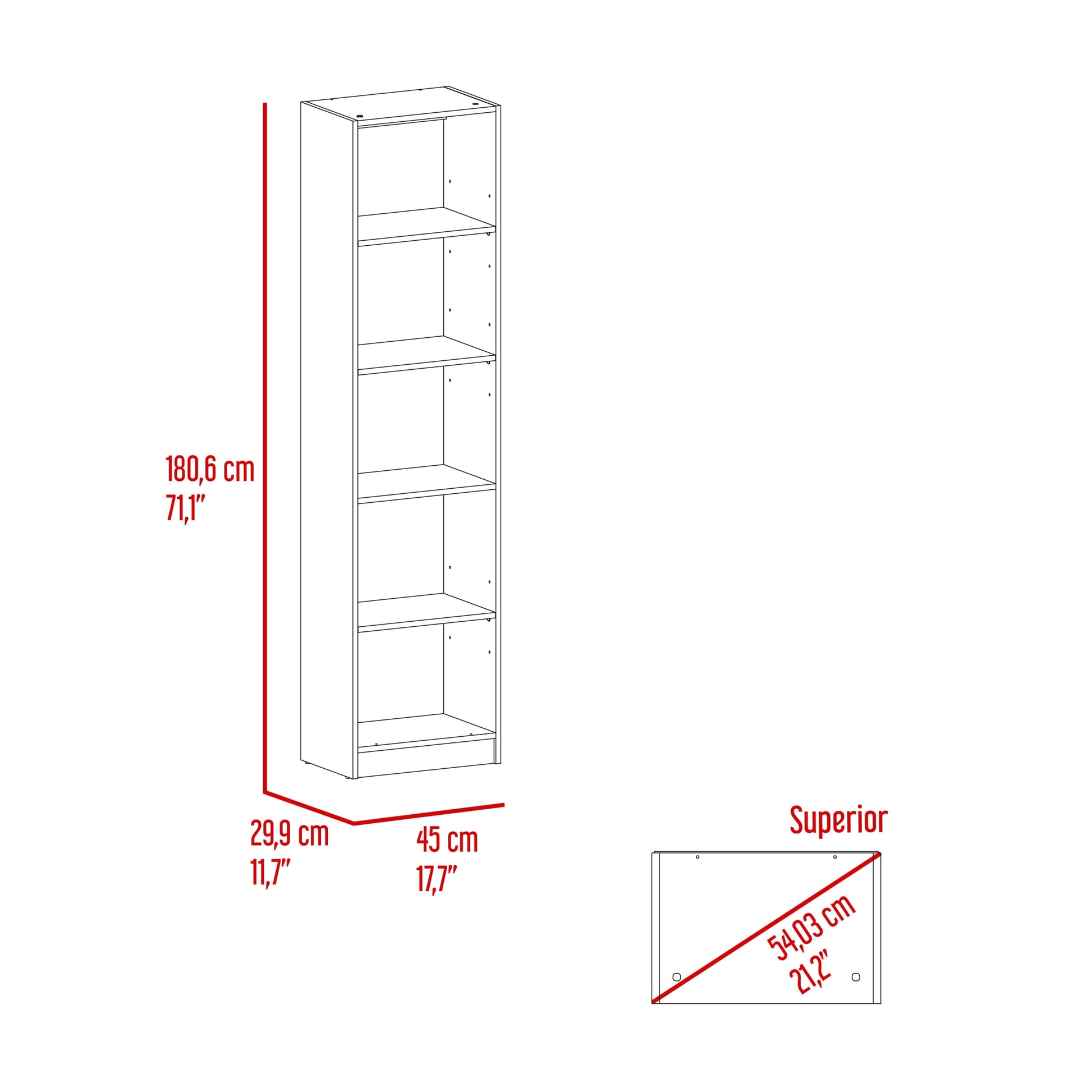 Estante Home E2 5 Espacios 180X45 Rta Wengue Fresno Europeo
