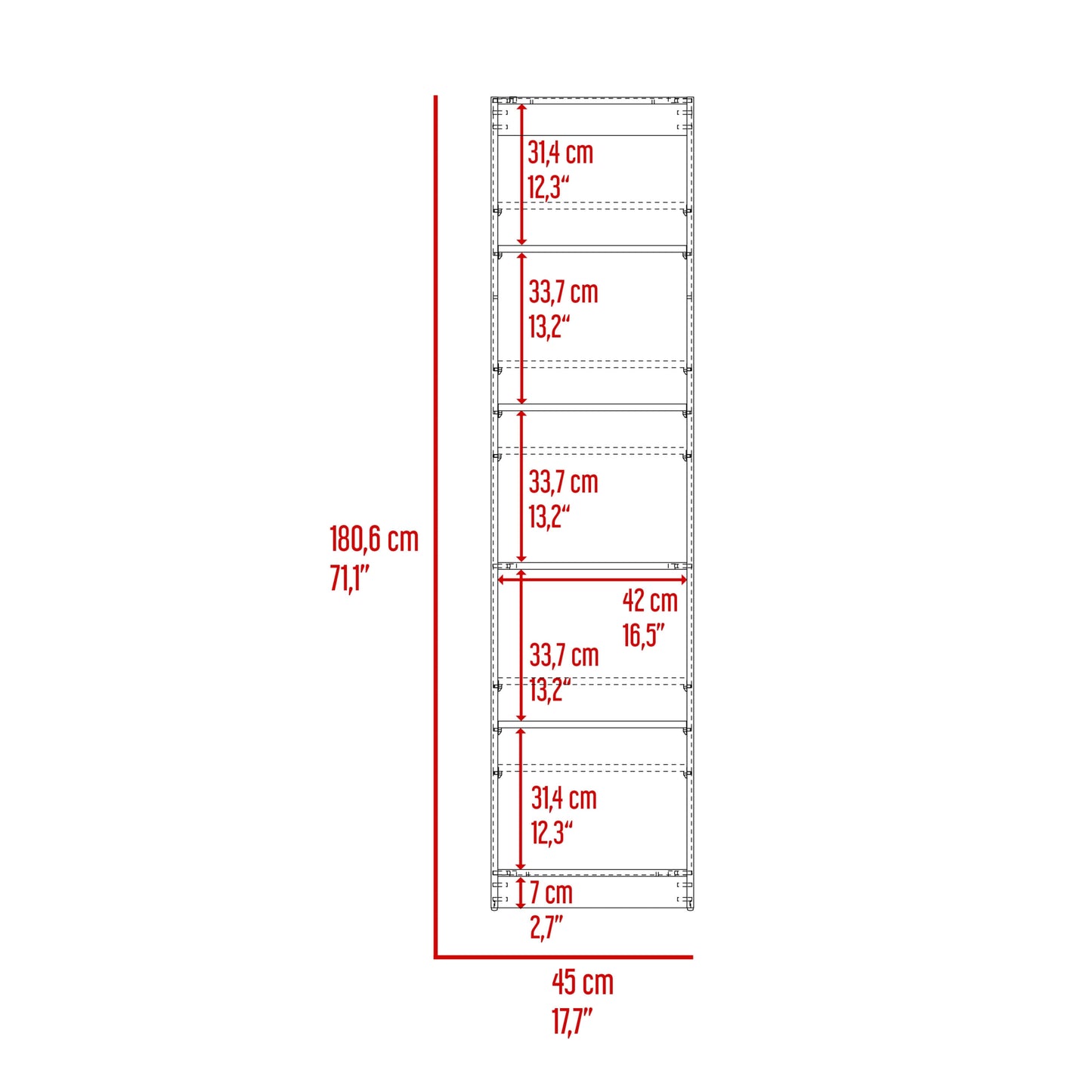 Estante Home E2 5 Espacios 180X45 Rta Wengue Fresno Europeo