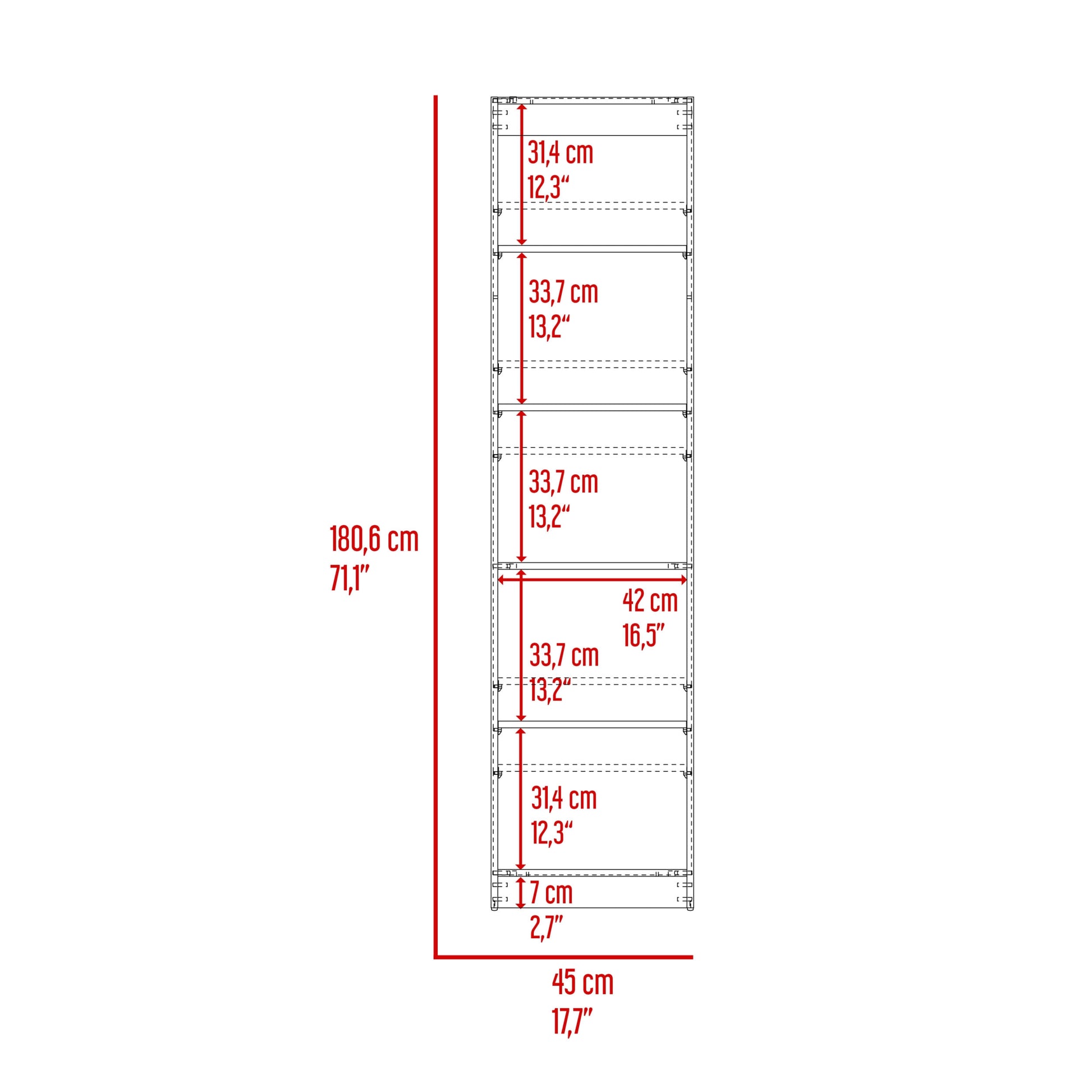 Estante Home E2 5 Espacios 180X45 Rta Wengue Fresno Europeo
