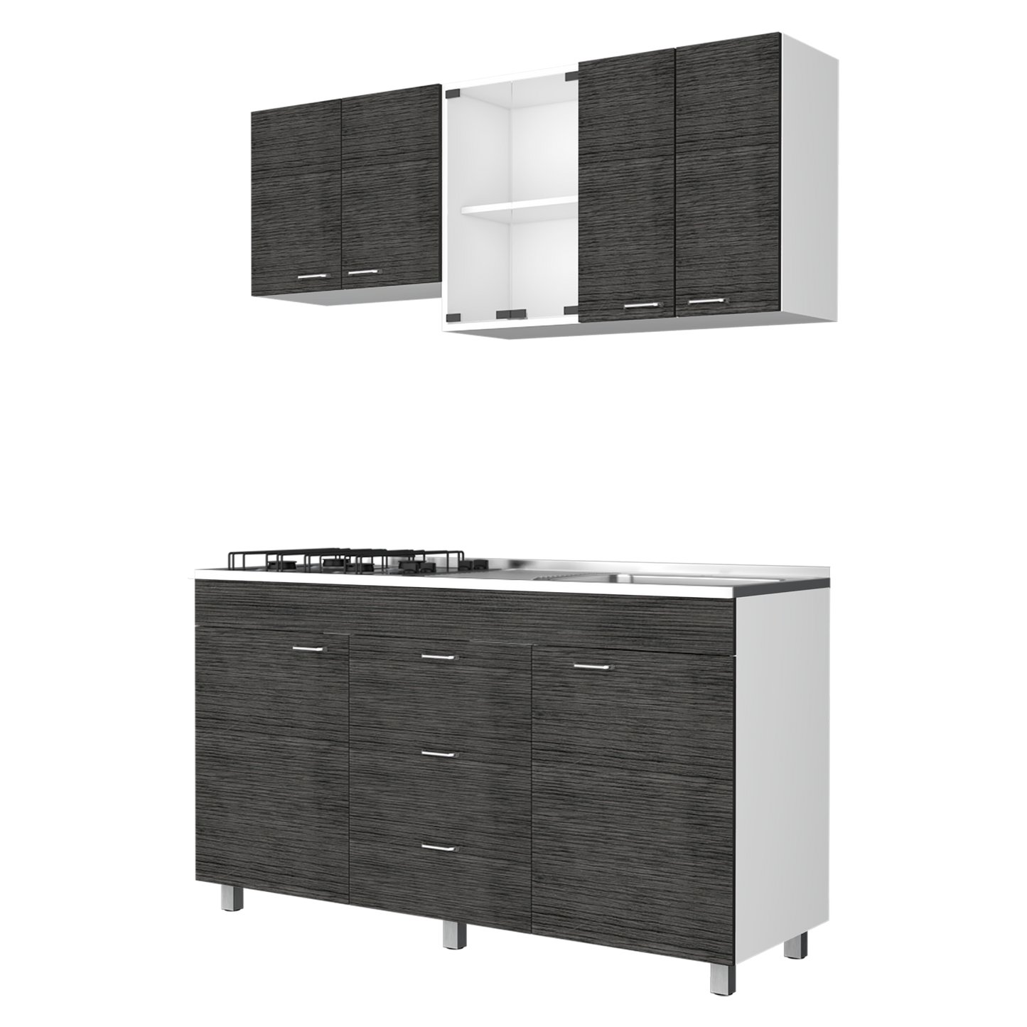 Cocina 150 Lumina Rta Blanco + Roble Gris