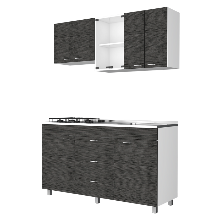 Cocina 150 Lumina Rta Blanco + Roble Gris