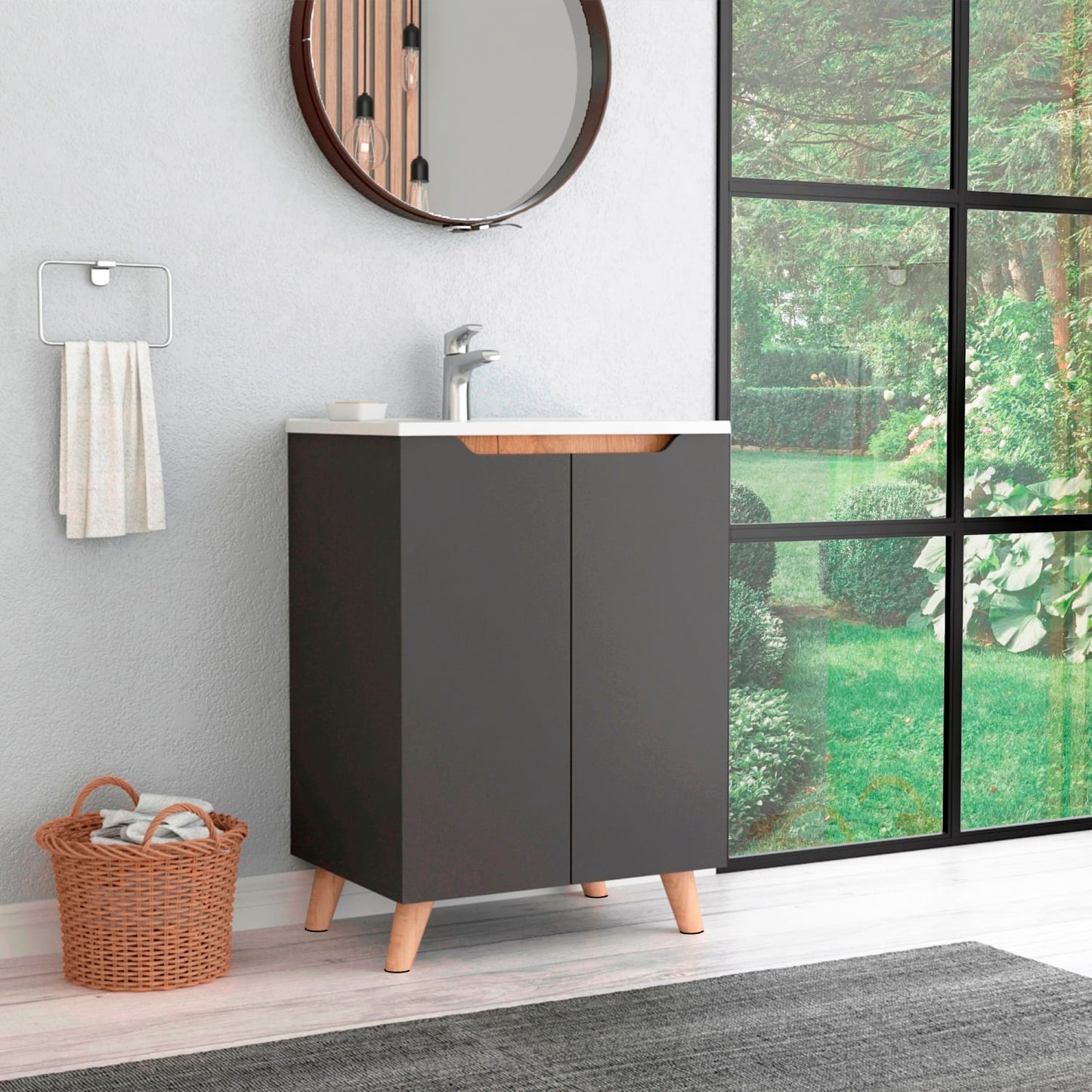 Mueble De Baño A Piso Lavamanos Laurent Rta Plomo Duna