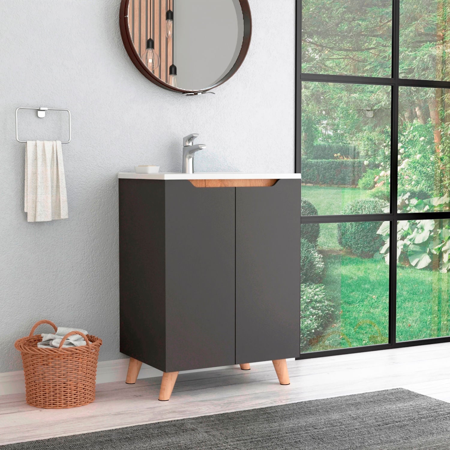 Mueble De Baño A Piso Lavamanos Laurent Rta Plomo Duna