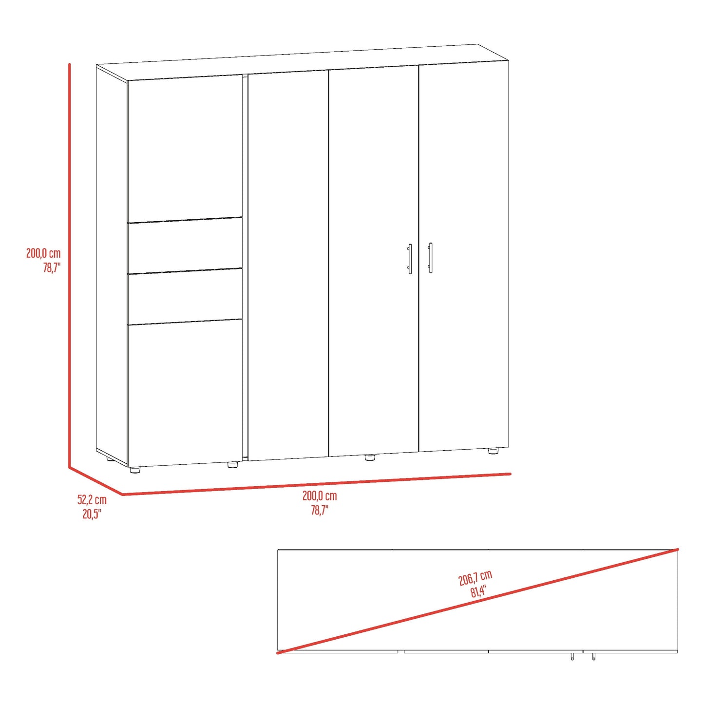 Closet Antalya 200X200X52 Rta Bardolino Blanco N/A