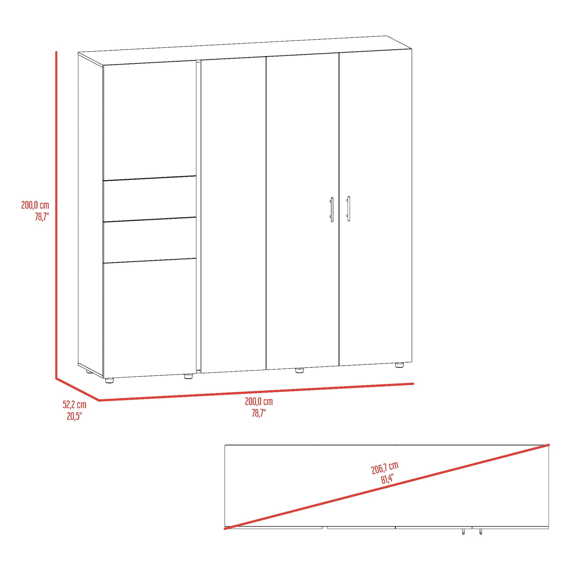 Closet Antalya 200X200X52 Rta Bardolino Blanco N/A