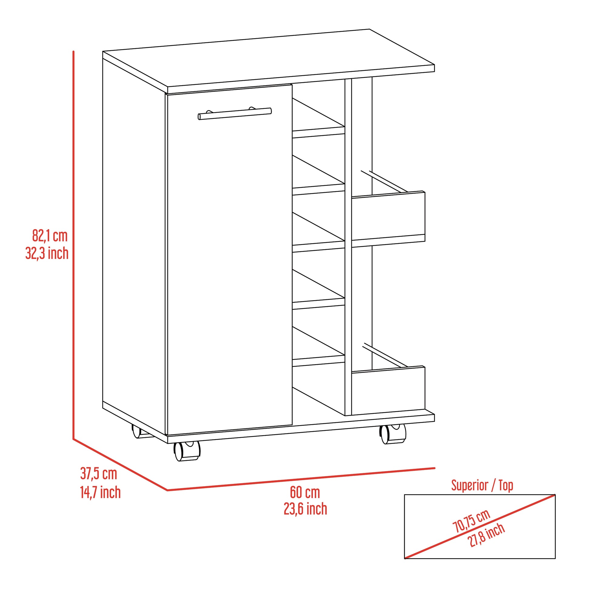 Mueble Bar Bajo Movil 82 X 60 Andorra Rta Bellota