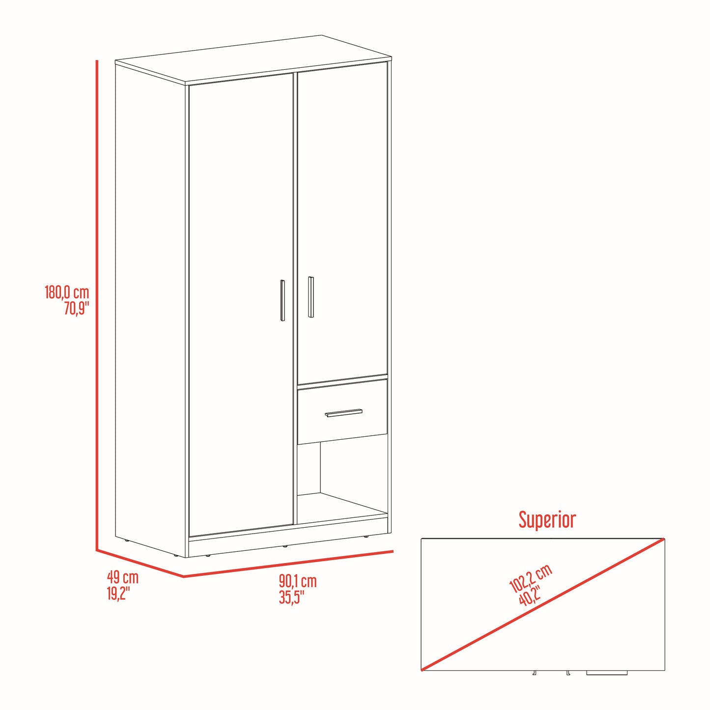 Armario Girona 2 180X90X48.8 Rta Plomo + Fresno Europeo