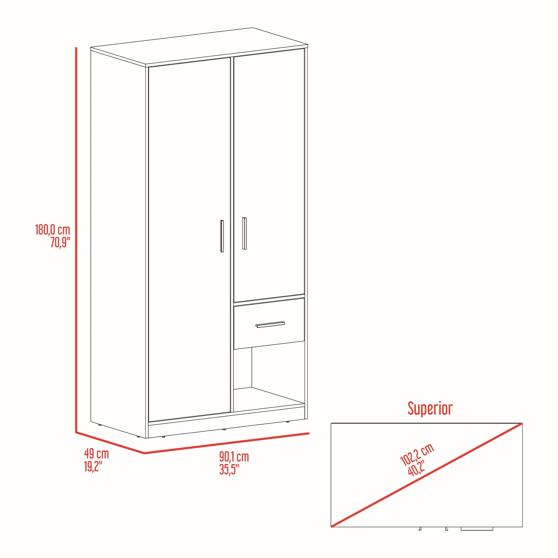 Armario Girona 2 180X90X48.8 Rta Plomo + Fresno Europeo