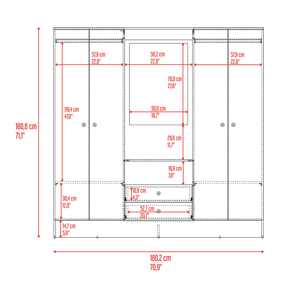 Armario Barmine 2 Cajones 180X180X46 Rta Fresno Wengue Zf