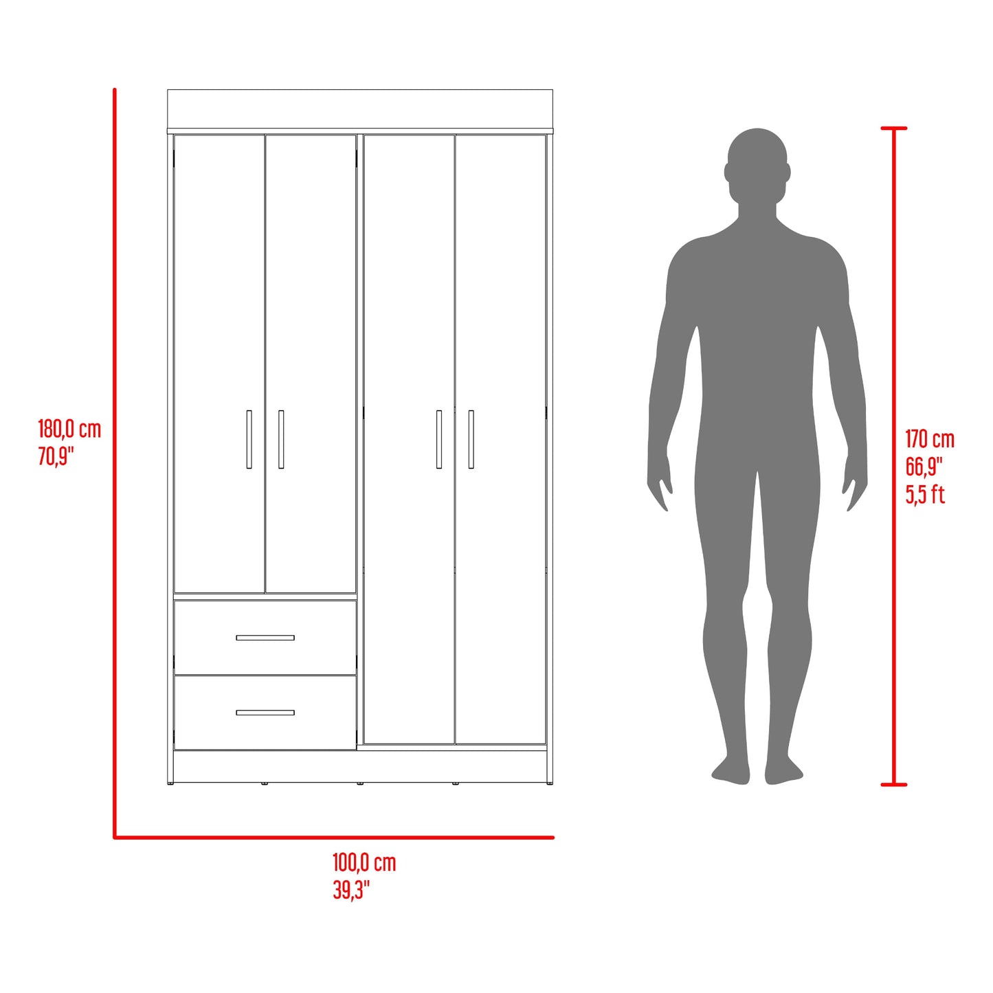 Closet Houston 4 Puertas 2 Cajones 180X100X47 Rta Cartagena Wengue