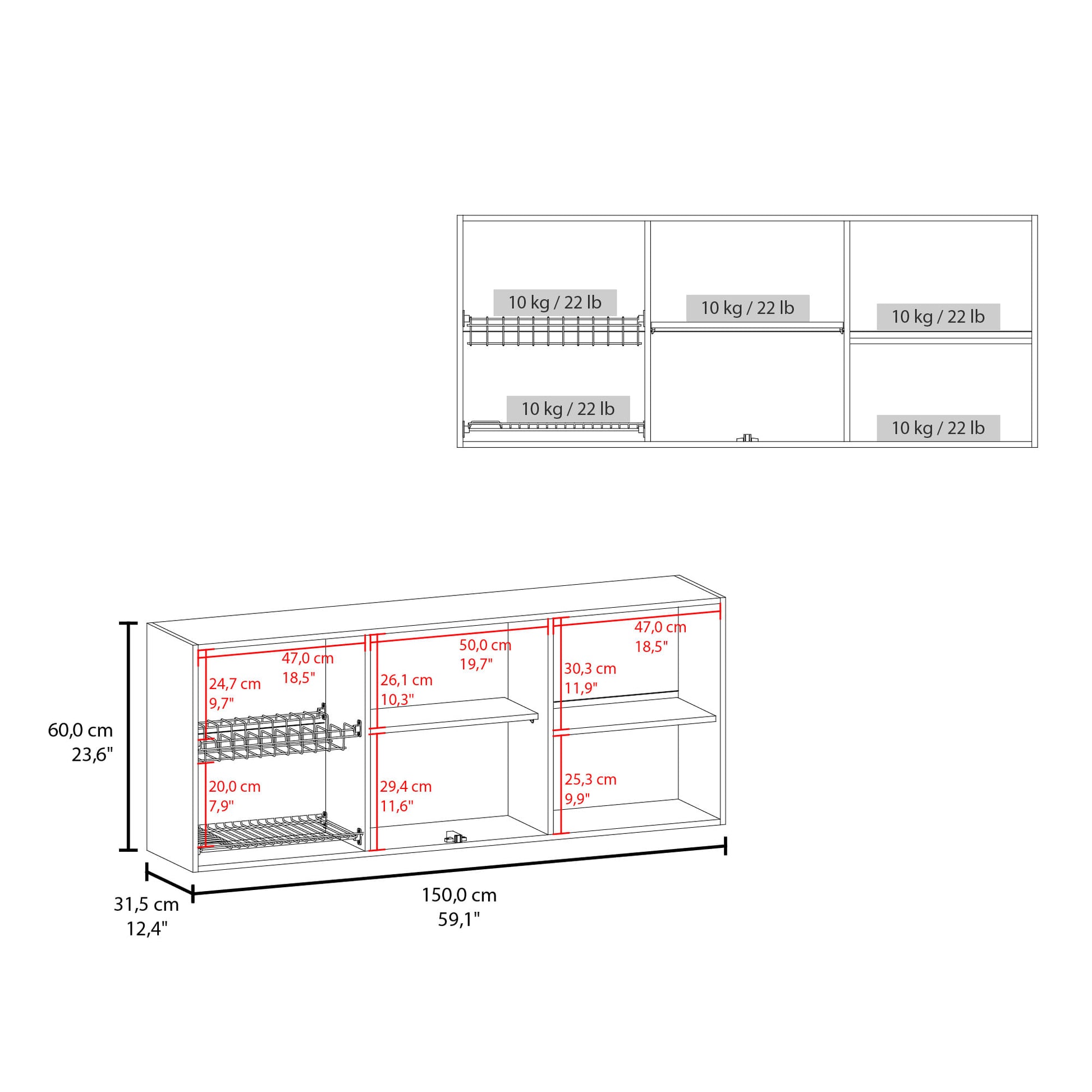 Mueble Superior Cocina 60X150X31 Rta Nogal Zf
