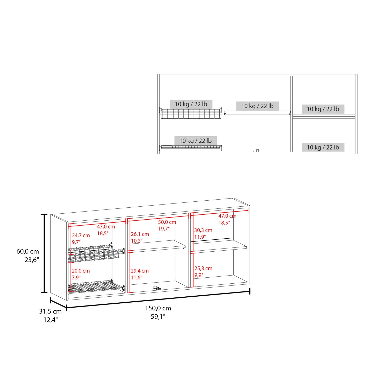 Mueble Superior Cocina 60X150X31 Rta Cannolo Zf