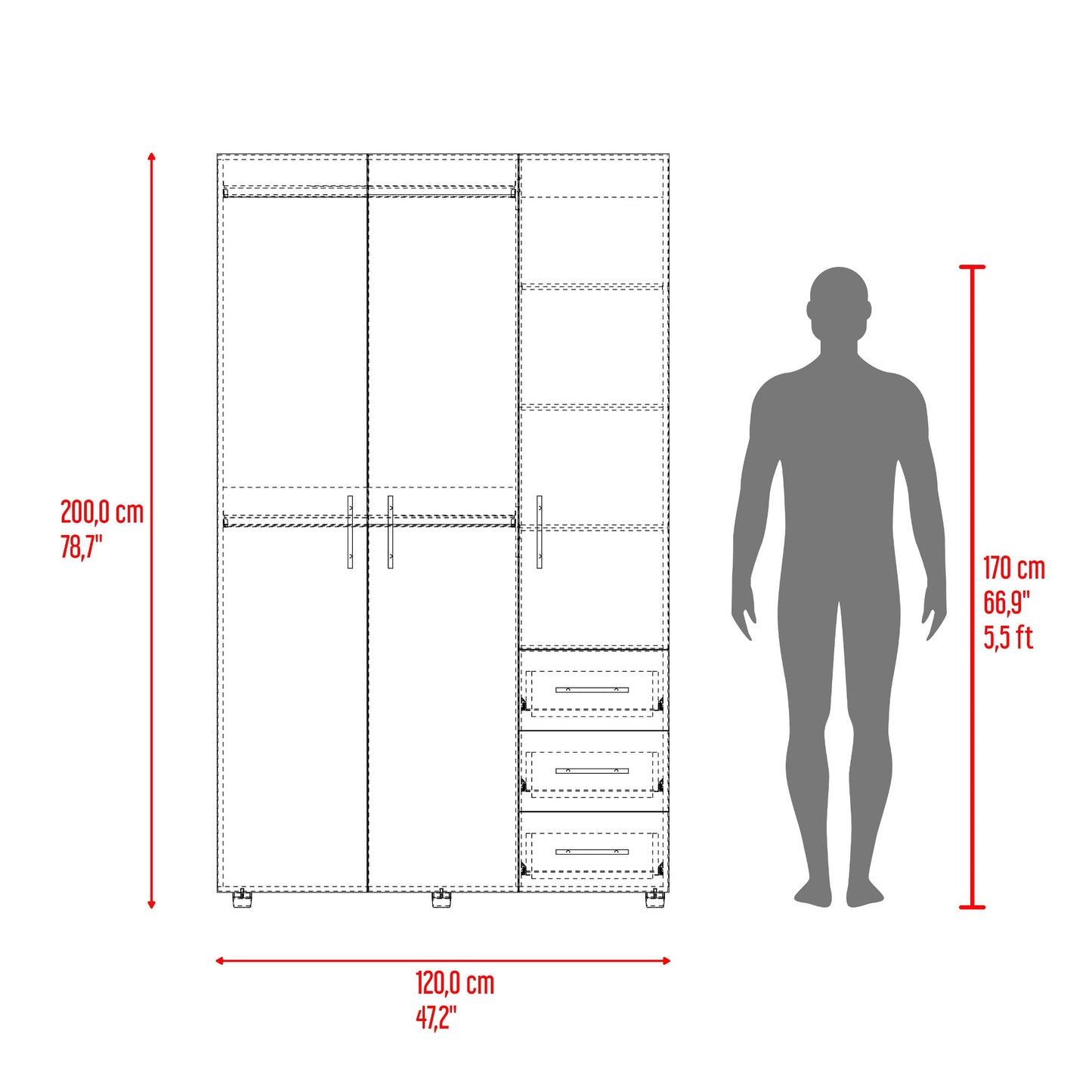 Closet Atenas 200X120X48 Rta Fresno Eu Blanco