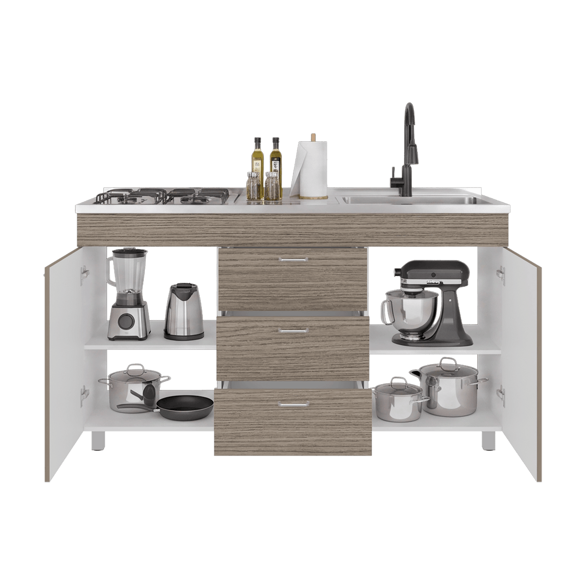 Mueble Inferior De Cocina Der Lumina 84X150X52 Rta Blanco Positano