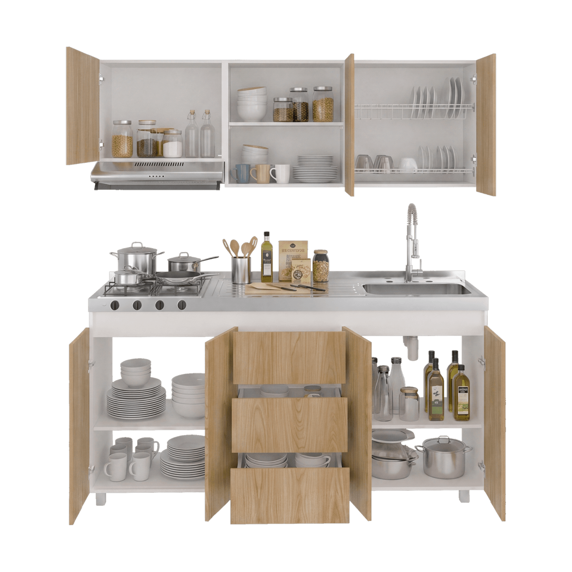 Cocina Boreal Derecha 210X180X50 Rta Blanco Fresno