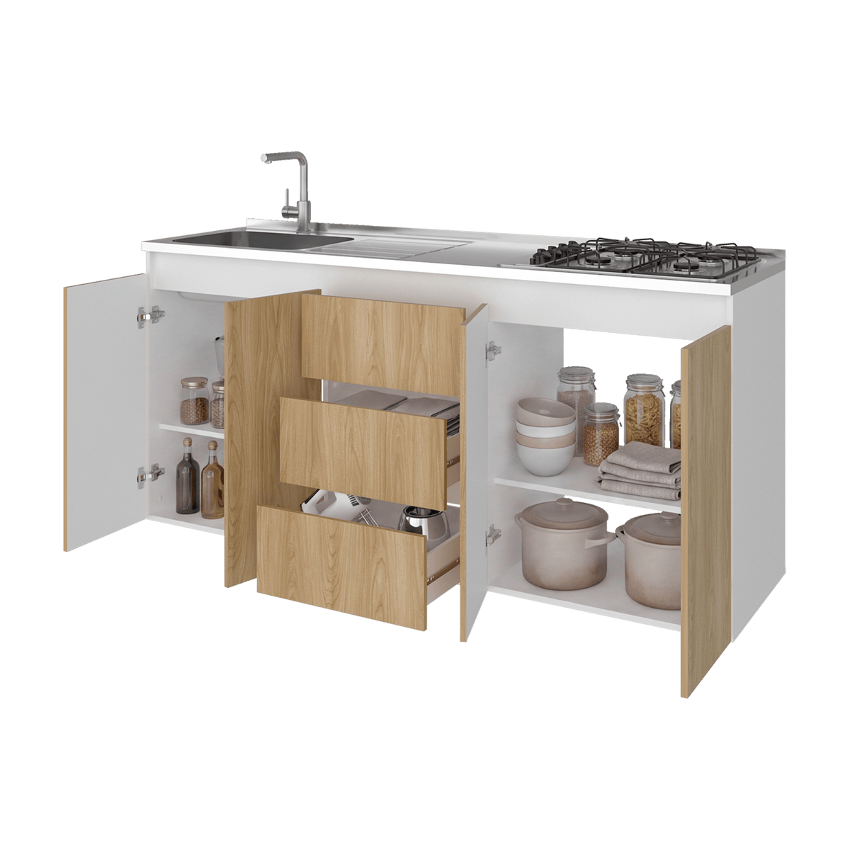 Mueble Inferior Cocina Izquierdo Boreal 89X179X50 Rta Fresno Blanco