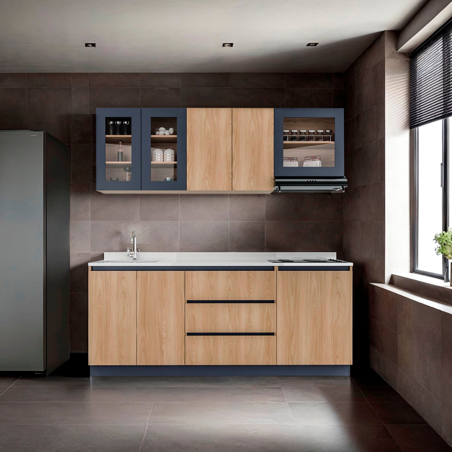 Cocina 210 Solana 70X210X32 Rta Fresno Eu Azul Marino