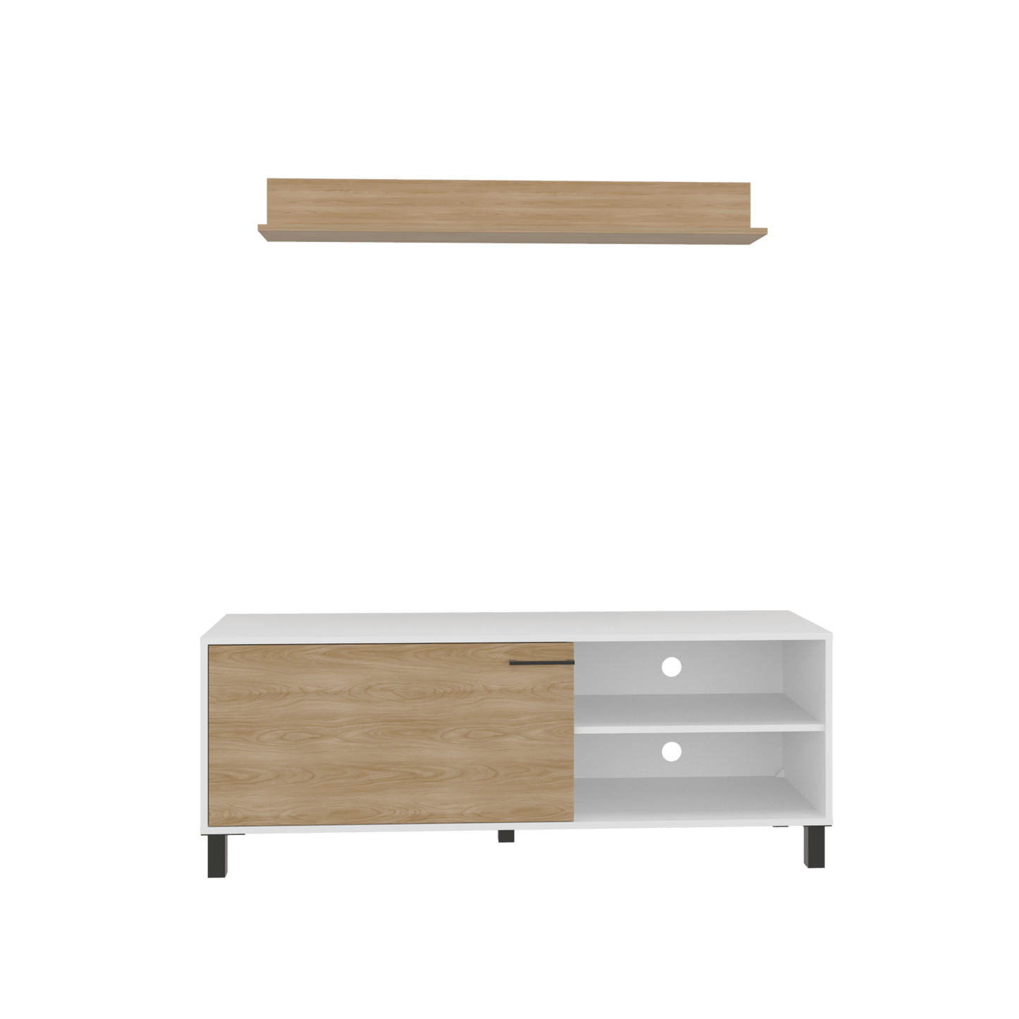 Rack Tv Bryce 55" + Repisa 53X140X40 Rta Blanco Fresno