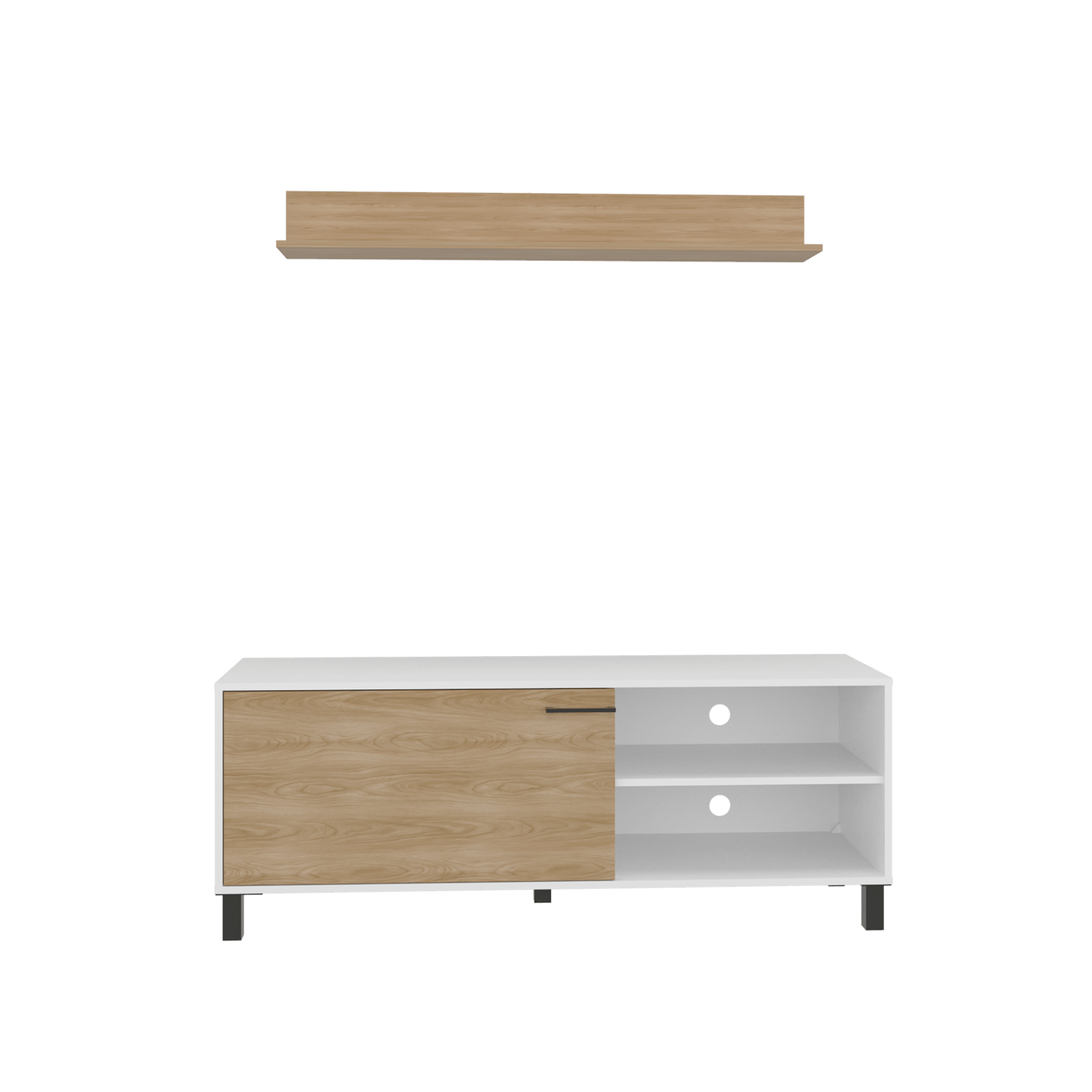 Rack Tv Bryce 55" + Repisa 53X140X40 Rta Blanco Fresno