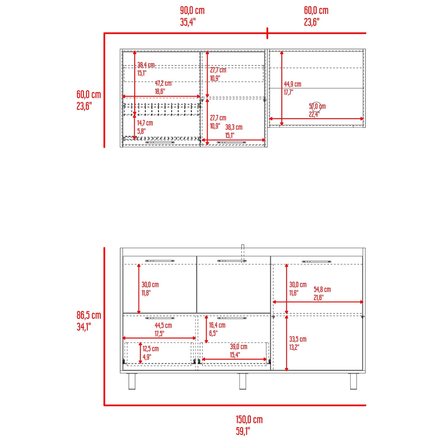 Cocina 150 Pacific 60X150X35 Rta Blanco Mqz Fresno Eu