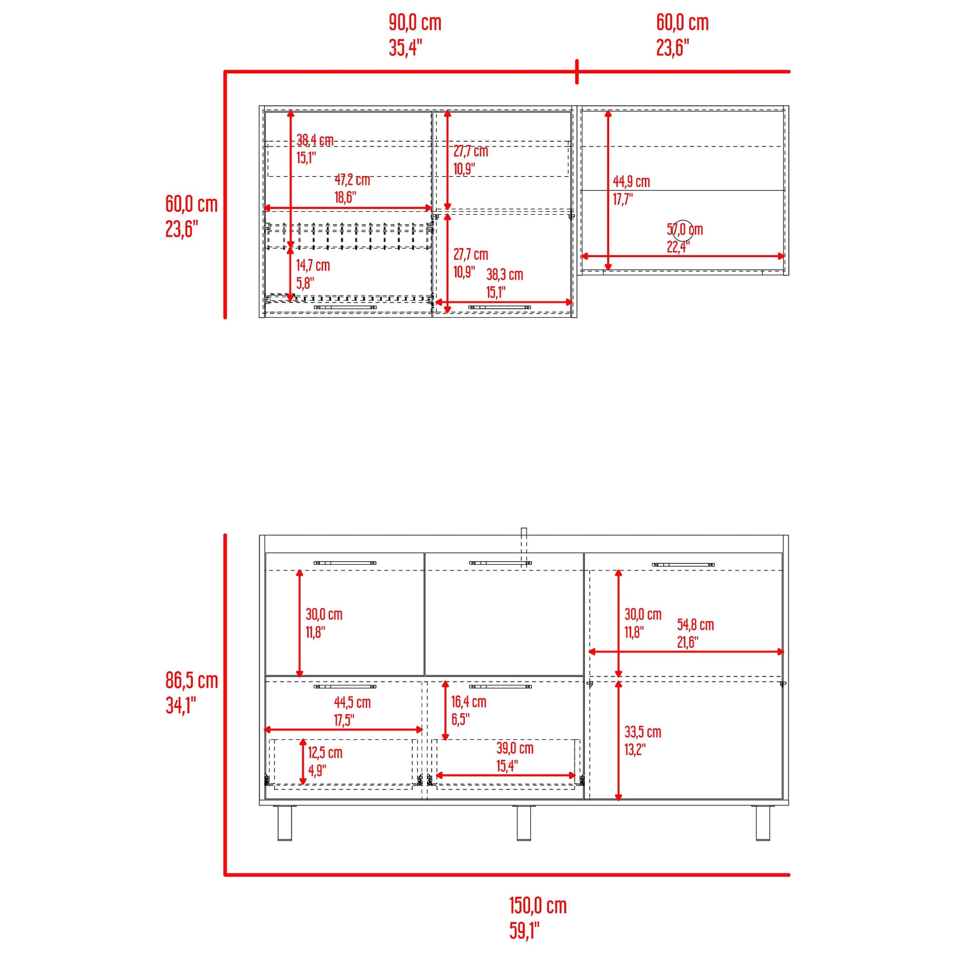 Cocina 150 Pacific 60X150X35 Rta Blanco Mqz Fresno Eu