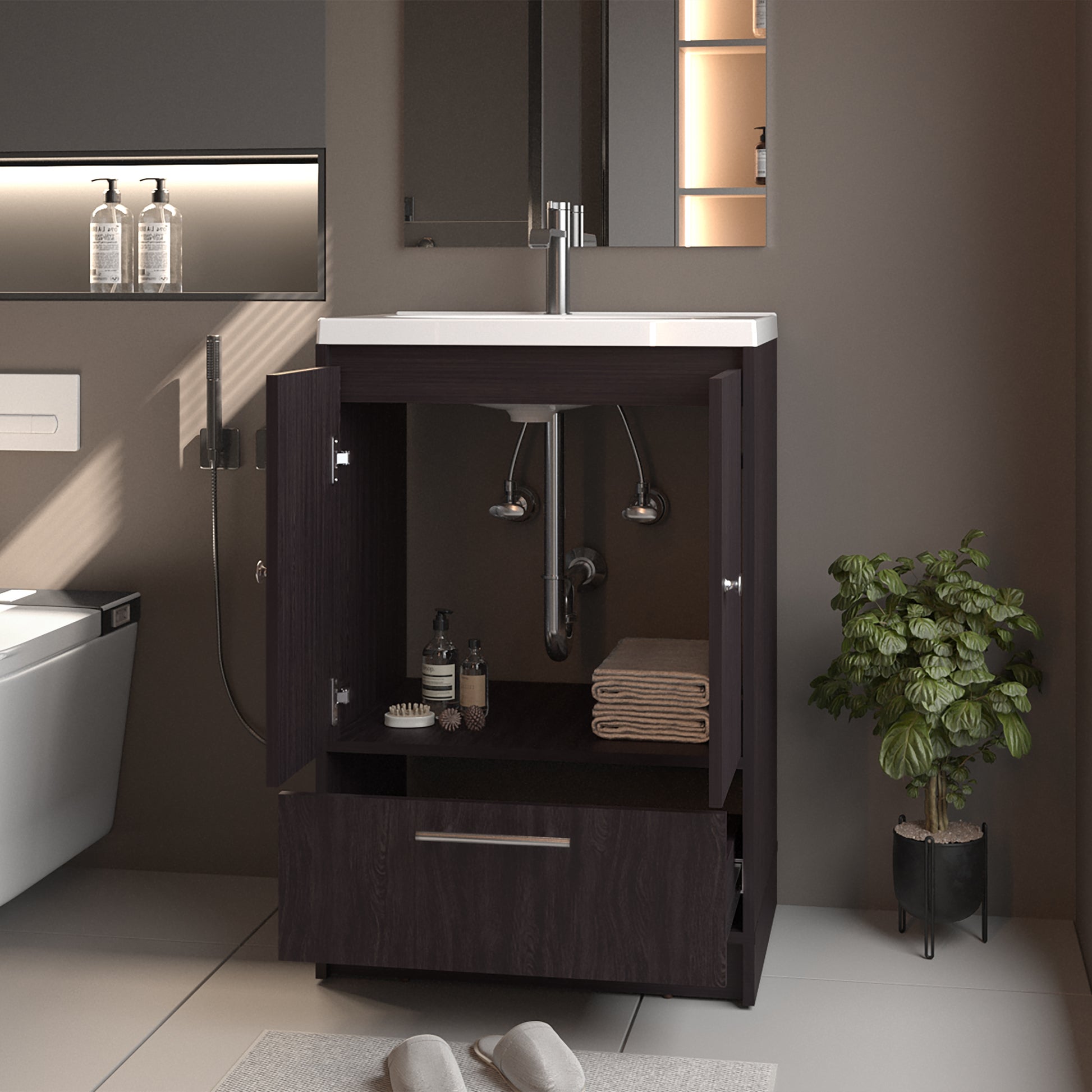 Mueble Para Lavamanos Madison 60 A Piso 89X60X45 Rta Wengue Zf