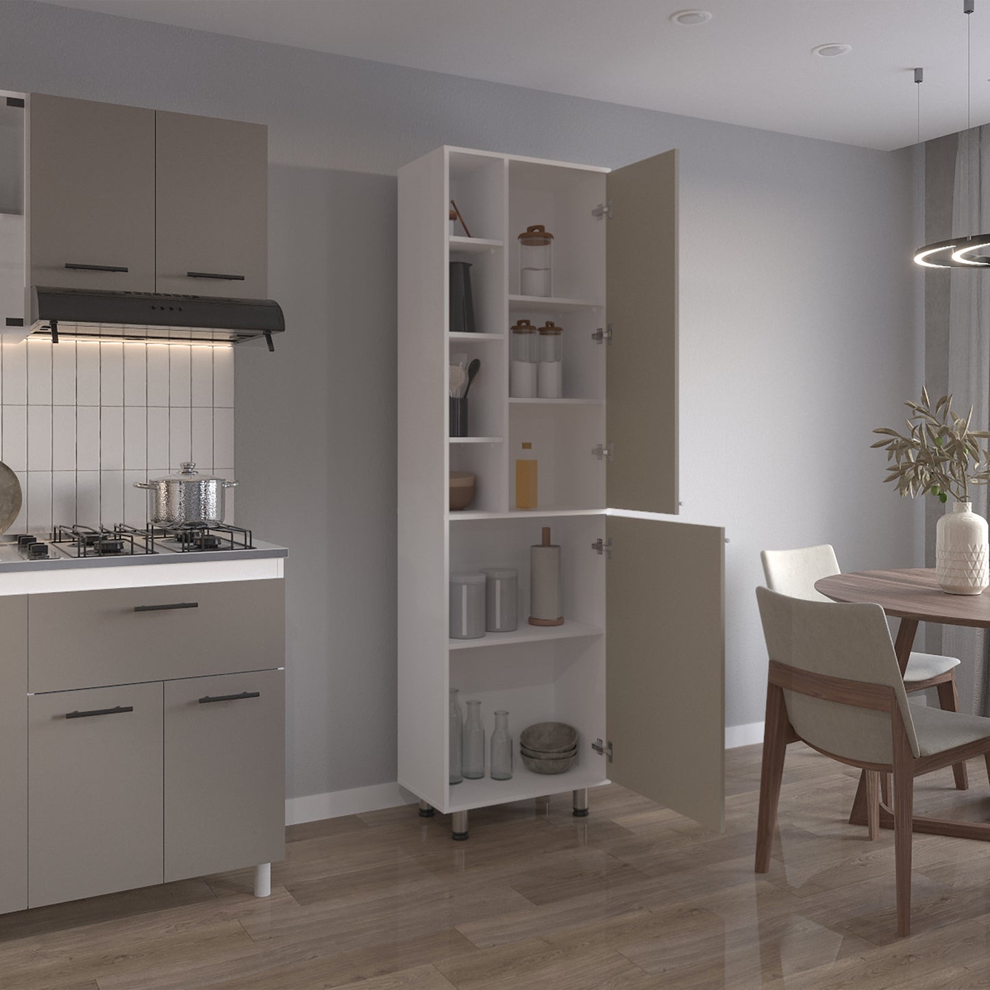 Mueble Alacena Burton 204X58X33 Rta Blanco Mqz Taupe