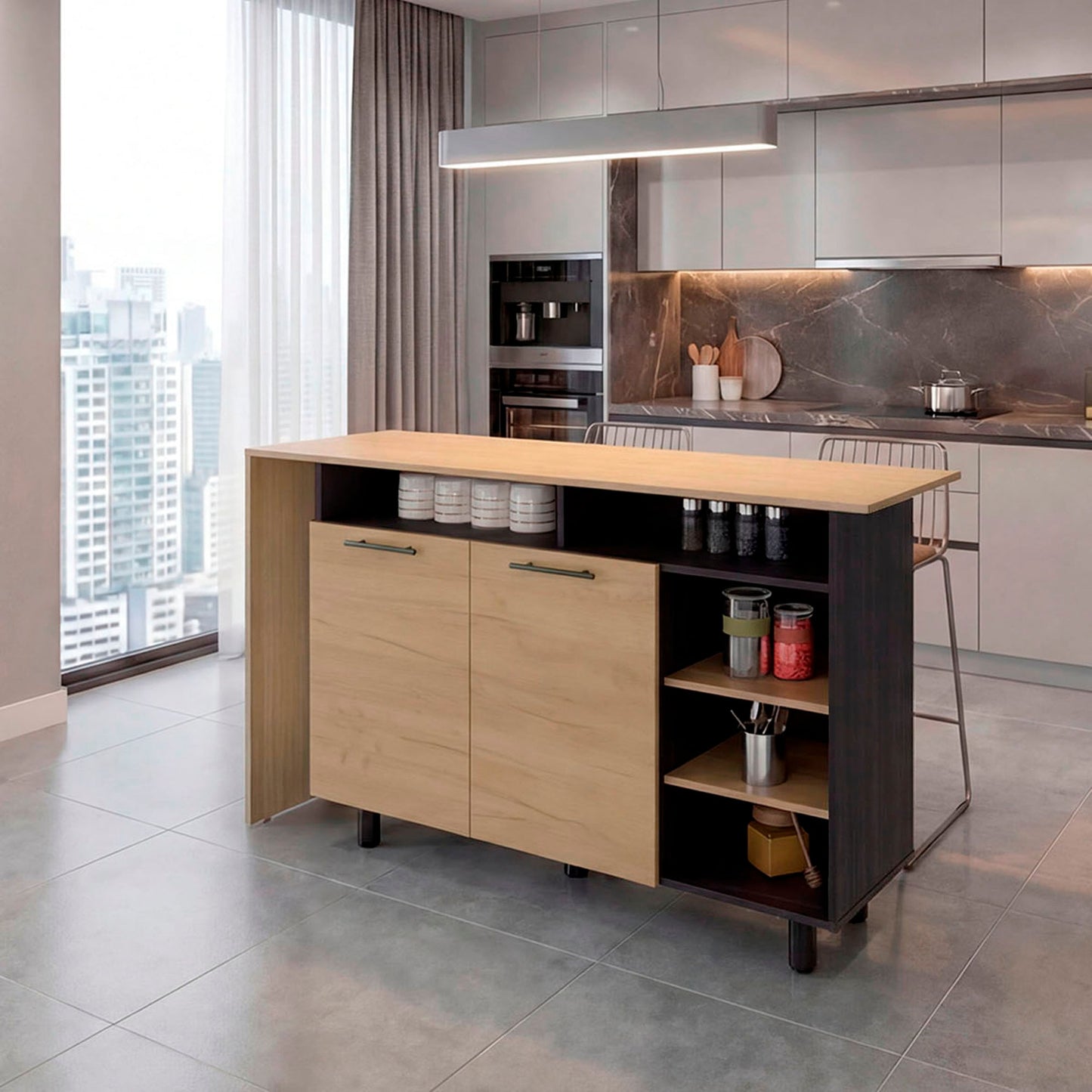 Mueble Auxiliar De Cocina Corcega 89X150X52 Rta Fresno Wengue Zf