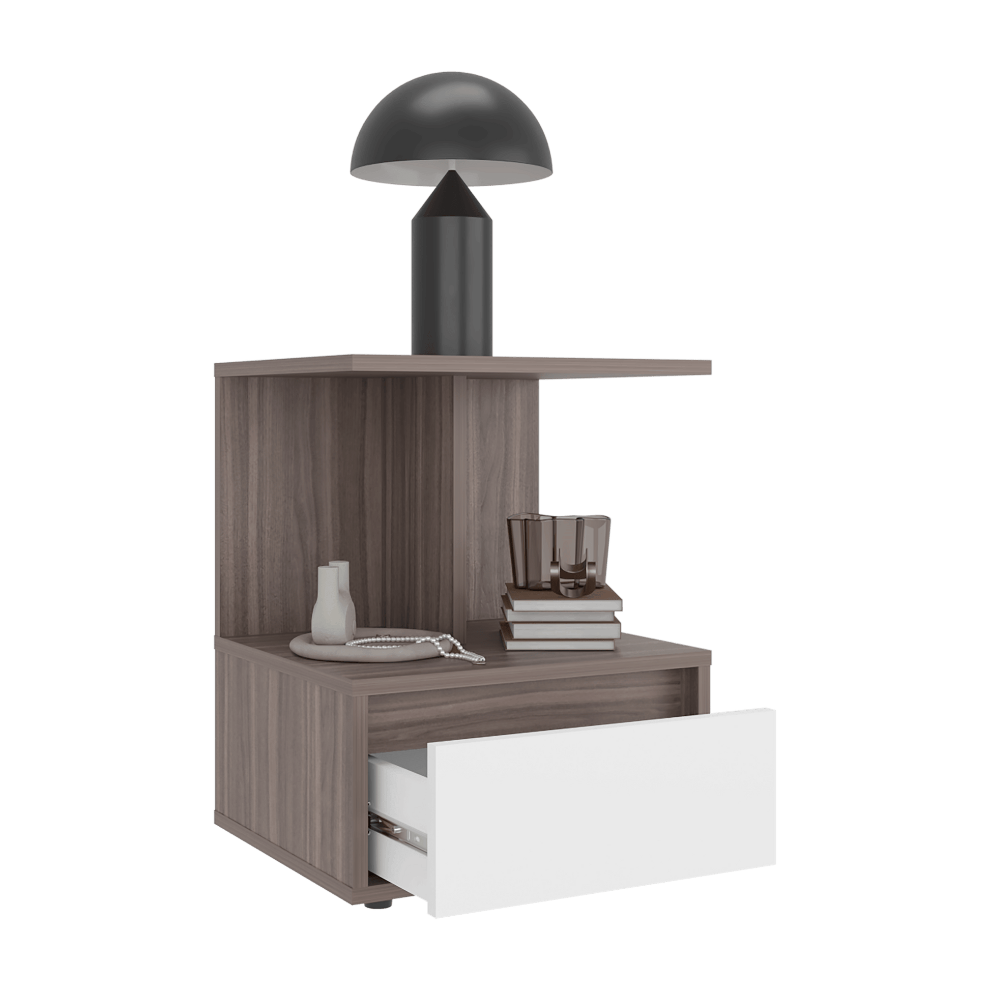 Mesa De Noche Miki 51X40X35 Rta Avellana Blanco