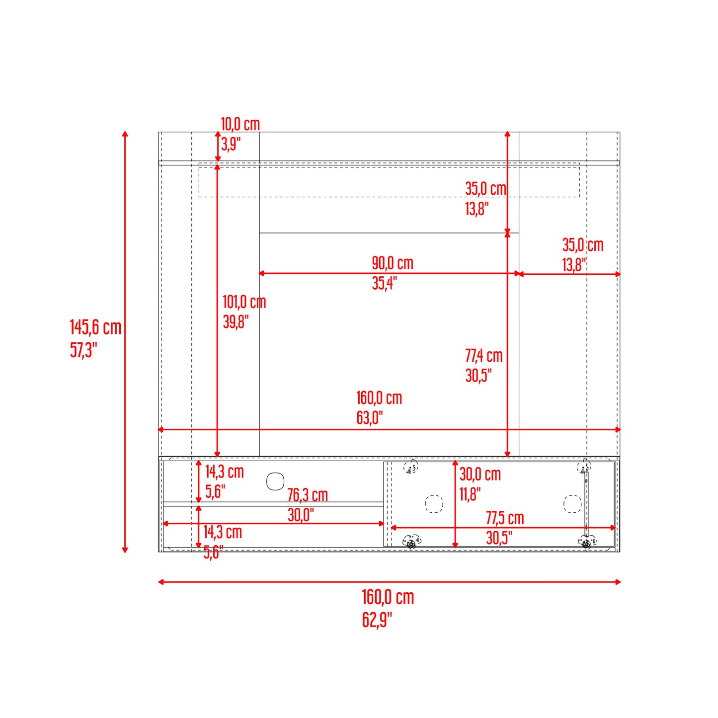 Panel Tv Bigaf 145,6X160X38 Rta Milan/Wengue