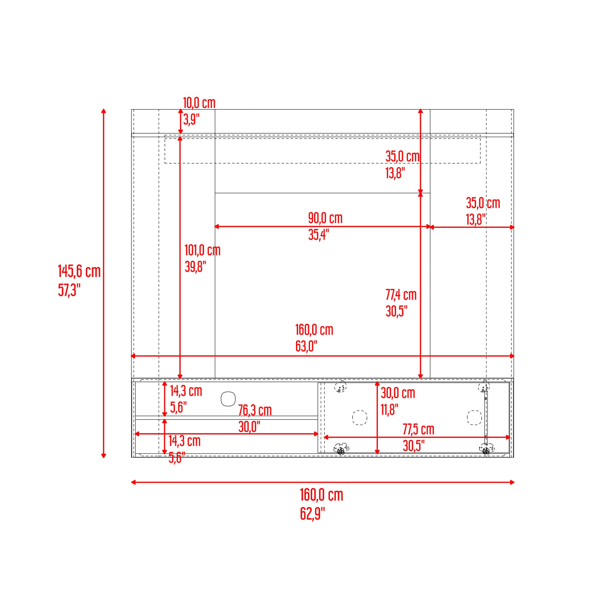Panel Tv Bigaf 145,6X160X38 Rta Milan/Wengue