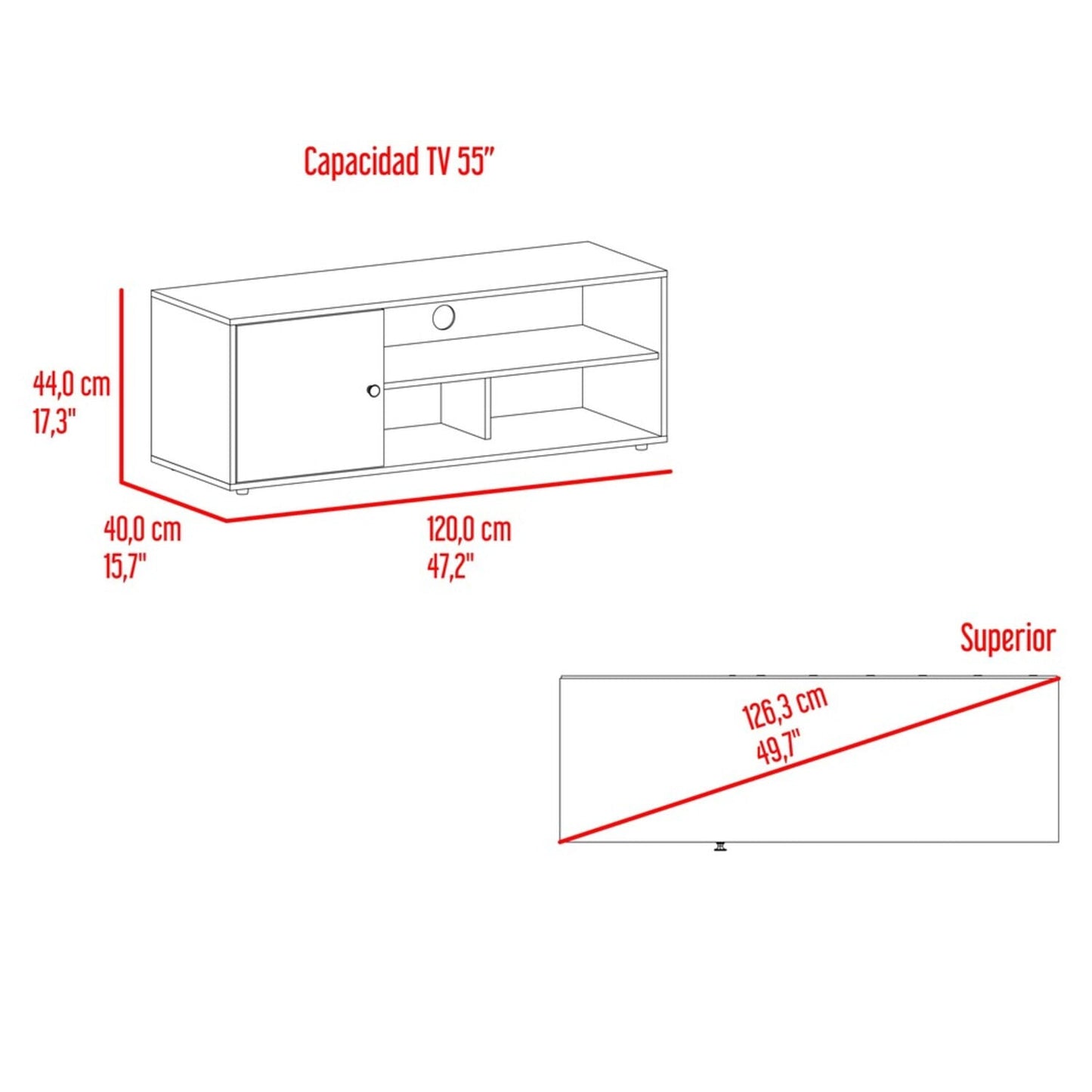 Mueble Tv 55" Noah 44X120X40 Rta Wengue Blanco Zf