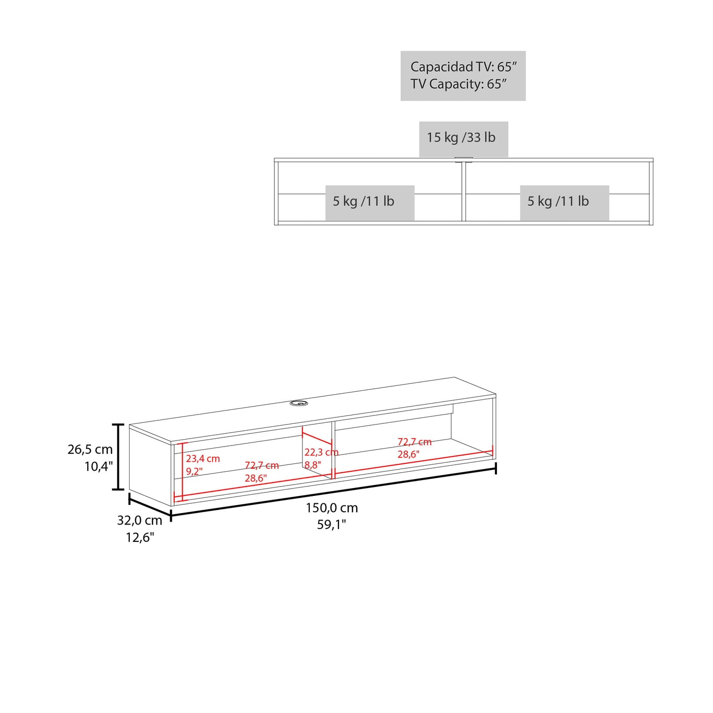 Rack Tv Flotante 26X150X32 Rta Blanco Zf