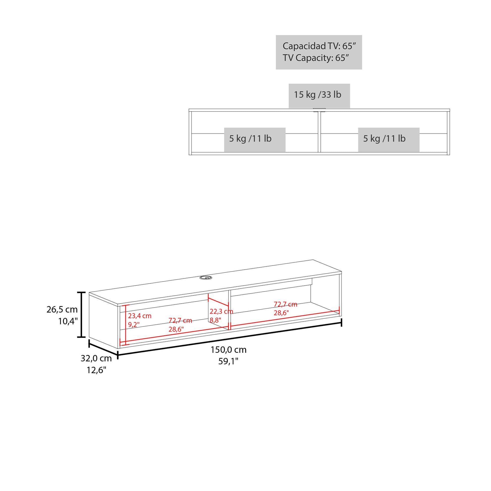 Rack Tv Flotante 26X150X32 Rta Blanco Zf