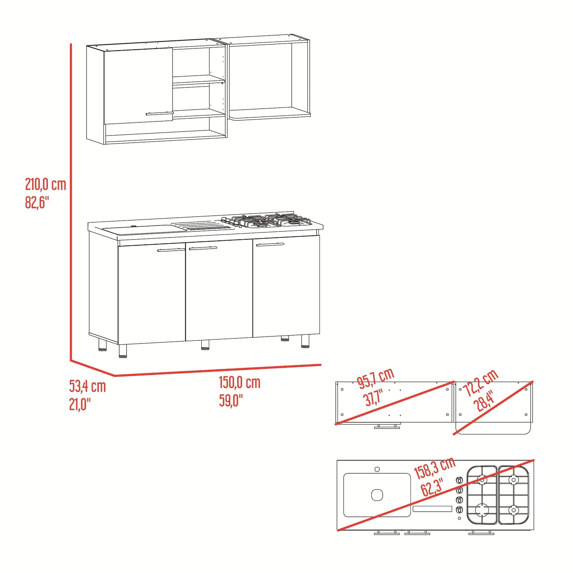 Cocina Orquidea Izquierda 210X150X53 Rta Blanco Positano