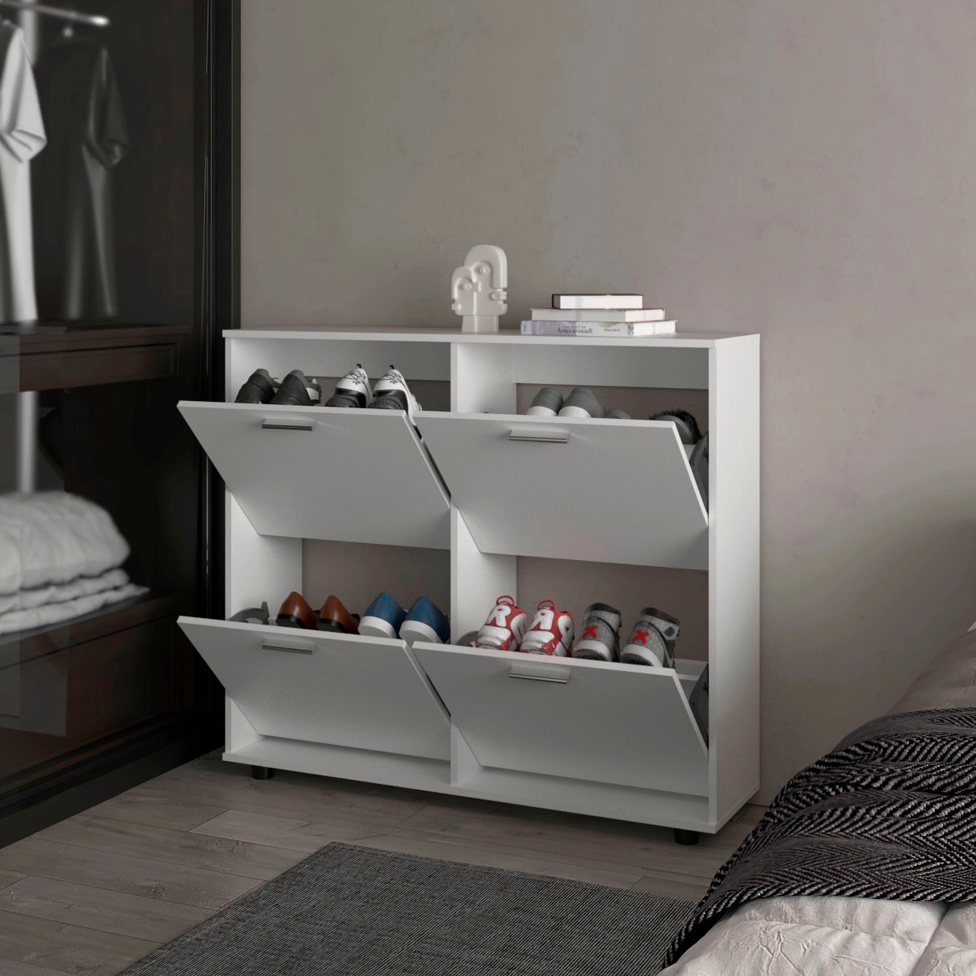 Zapatero 4 Puertas Opal 96X110X30 Rta Blanco Zf