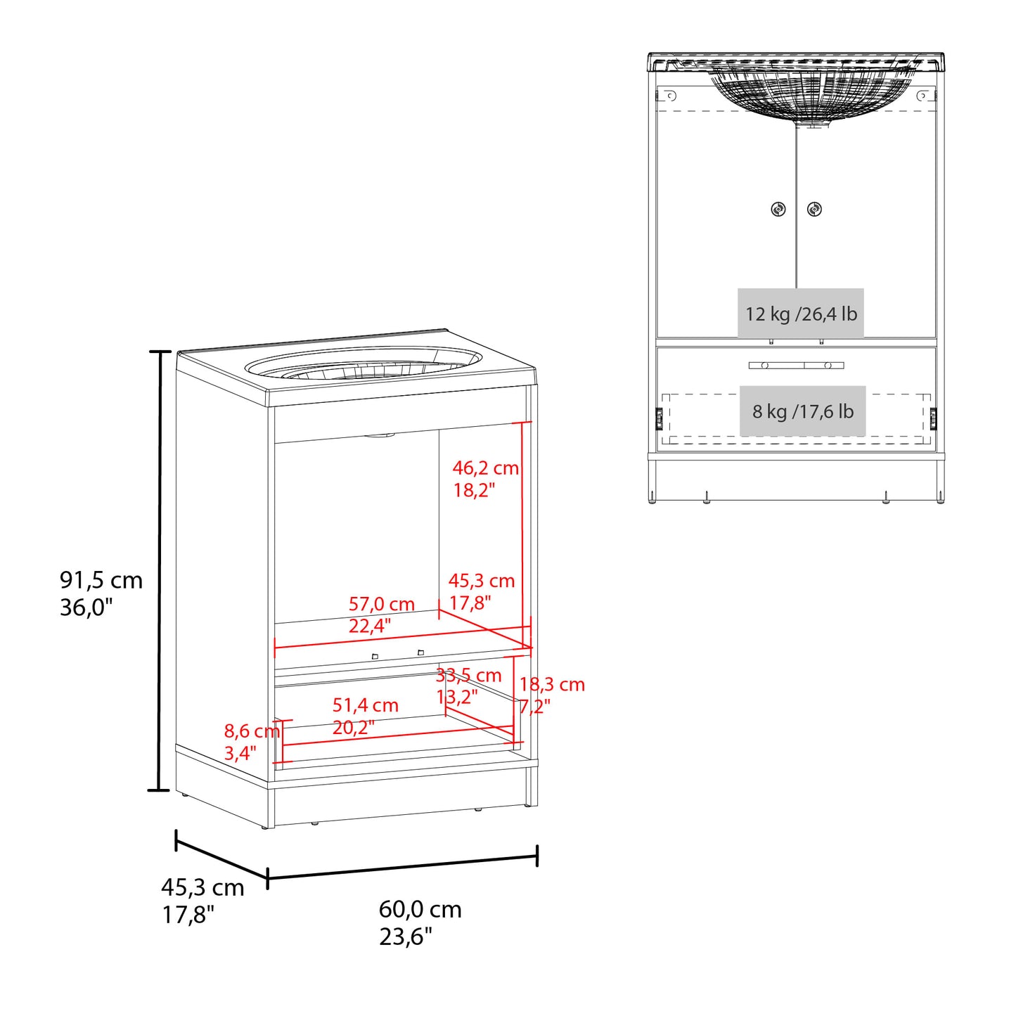 Mueble Para Lavamanos Madison 60 A Piso 89X60X45 Rta Blanco Mqz Zf