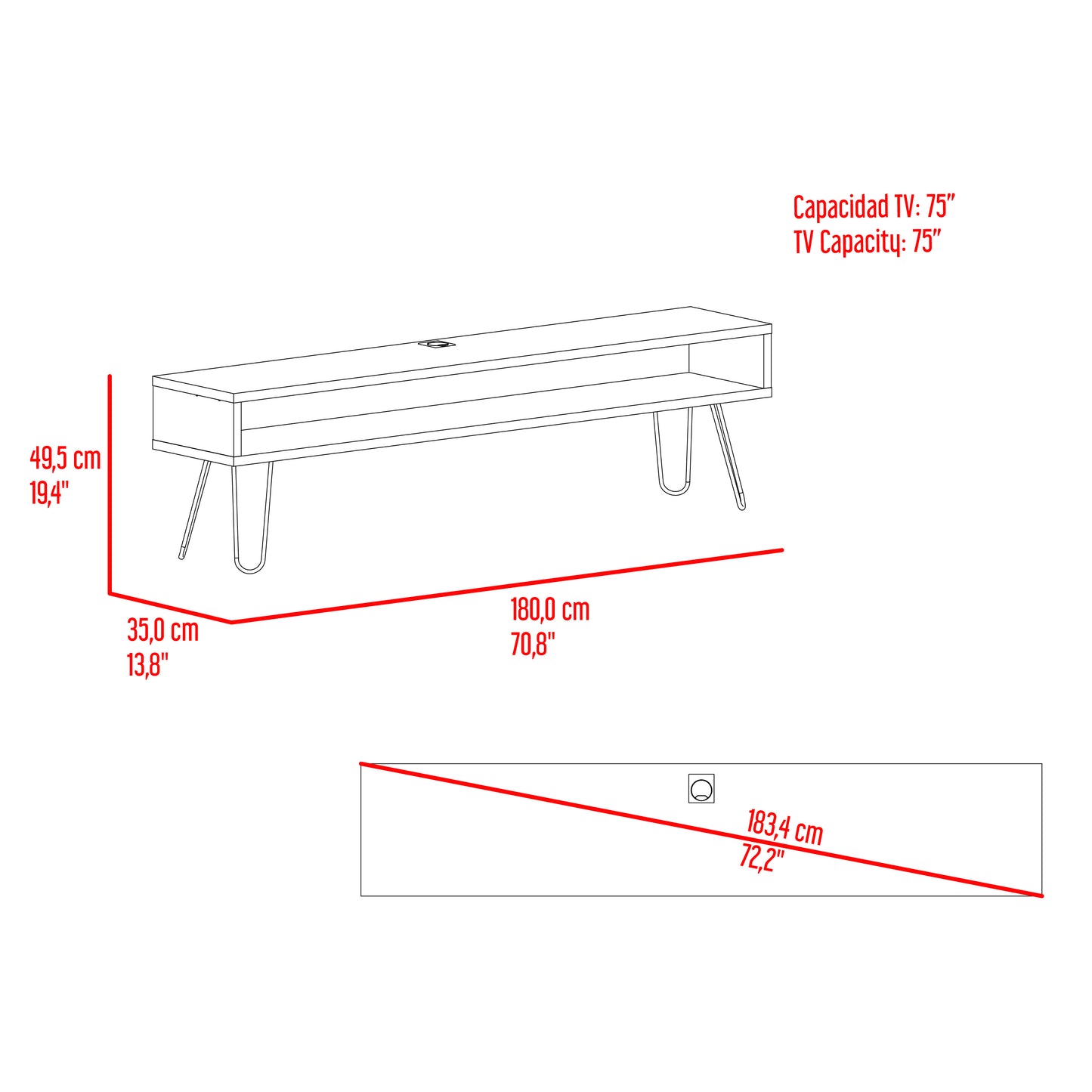 Rack  De Tv Luft 75" 49X180X35 Rta Ceniza