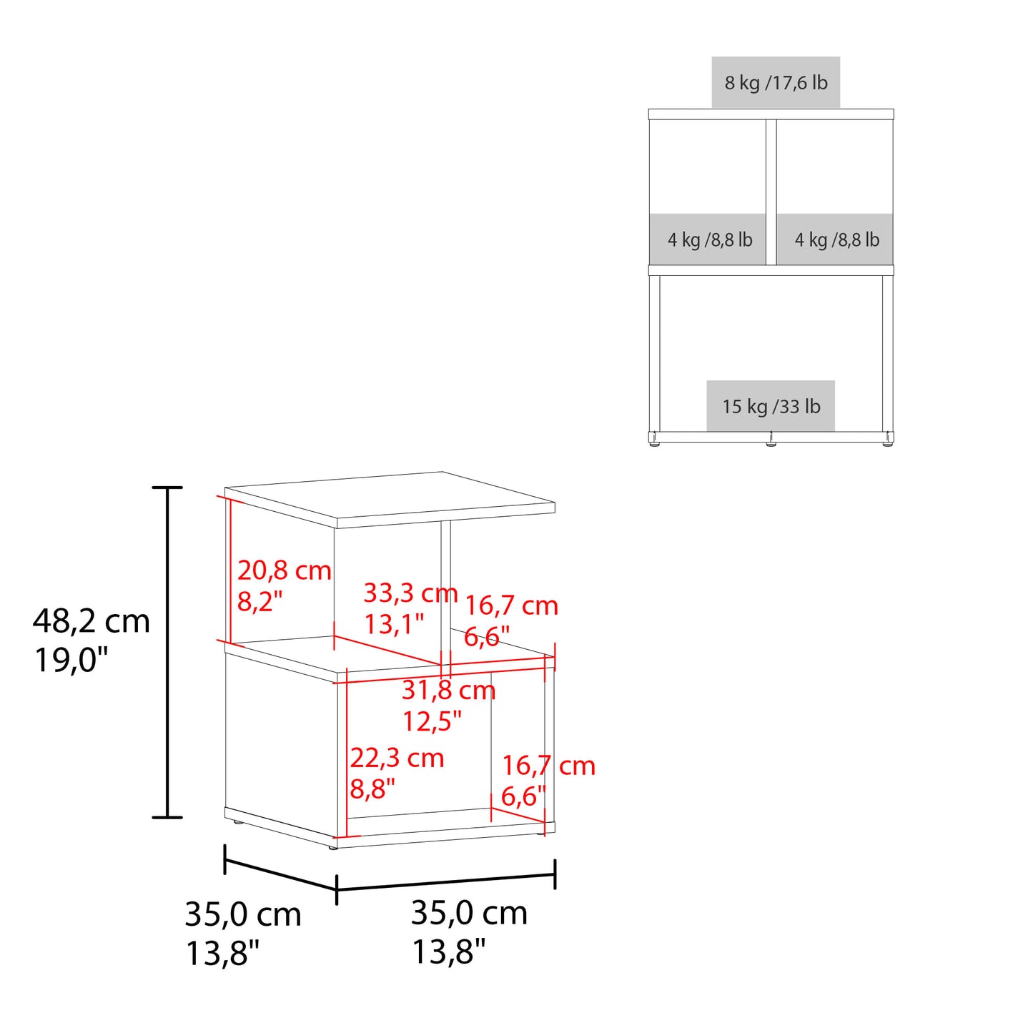 Mesa De Noche Ocaso 48X35X35 Rta Blanco Zf