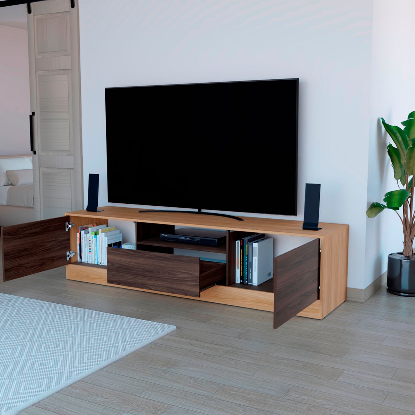 Rack Para Tv Niles 75" 506X200X50 Rta Fresno Nogal