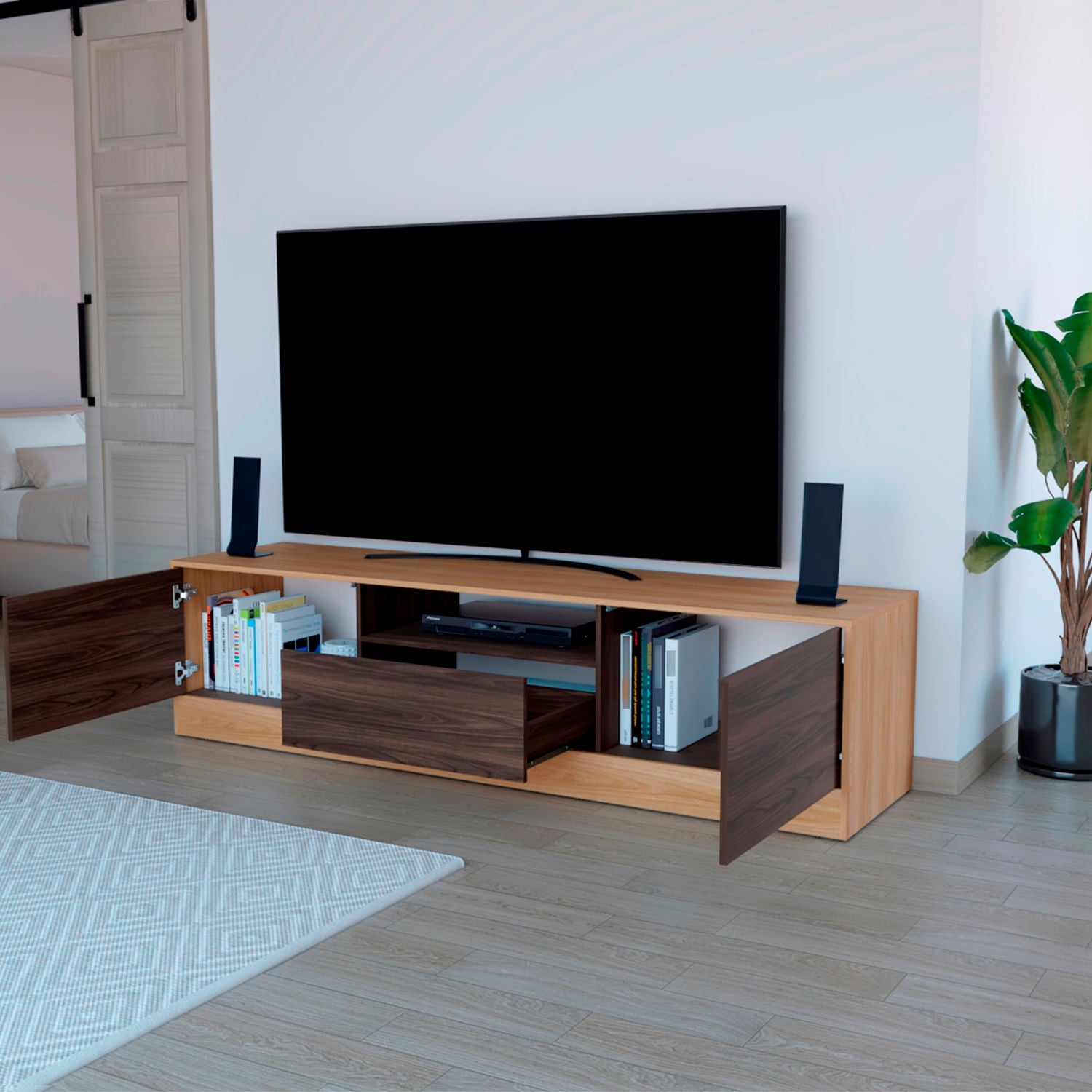 Rack Para Tv Niles 75" 506X200X50 Rta Fresno Nogal