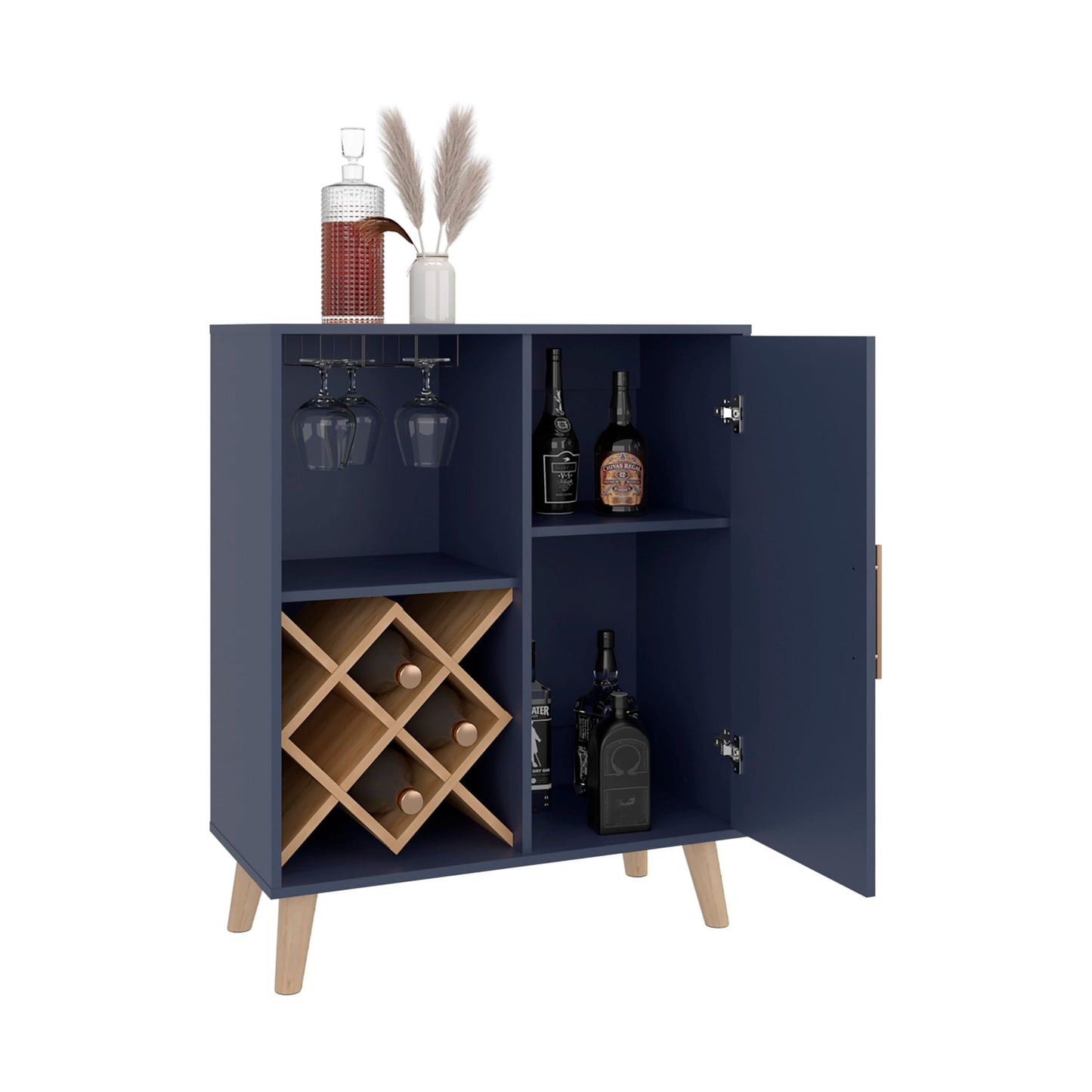 Mueble Bar Baja Cueva 98X80X38 Azul Fresno Zf