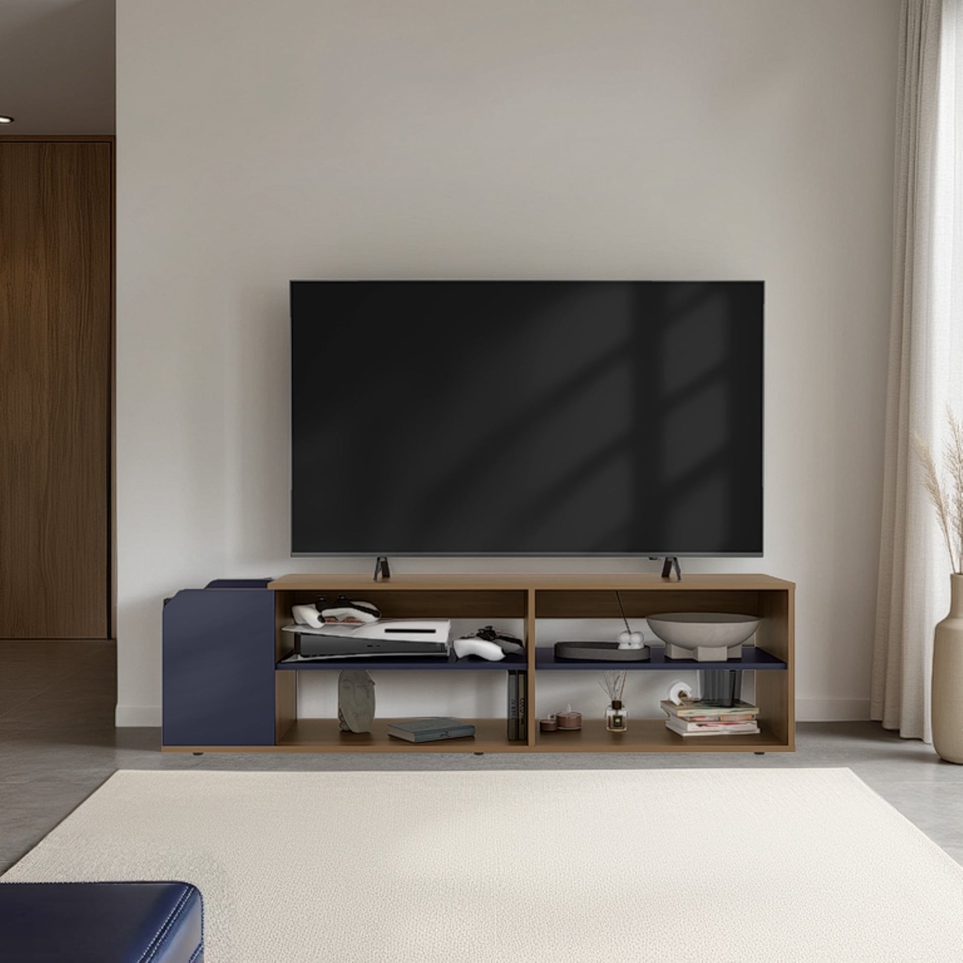 Rack Para Tv Solene 42X150X35 Rta Fresno Azul Zf