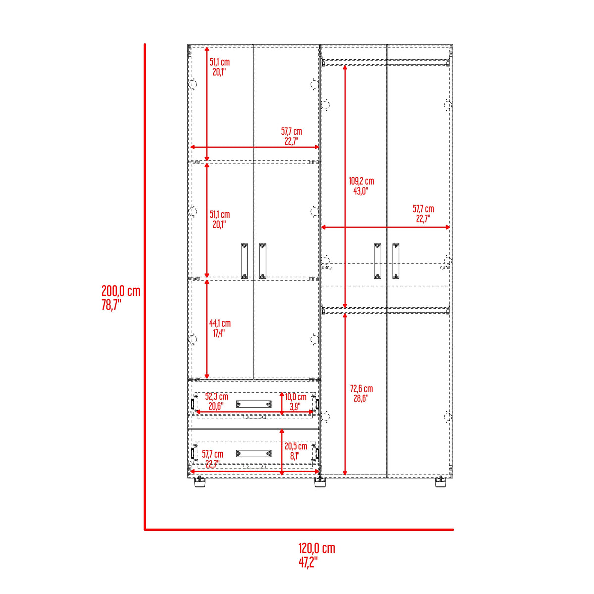 Closet Ankora 200X120X47 Rta Fresno Eu Wengue