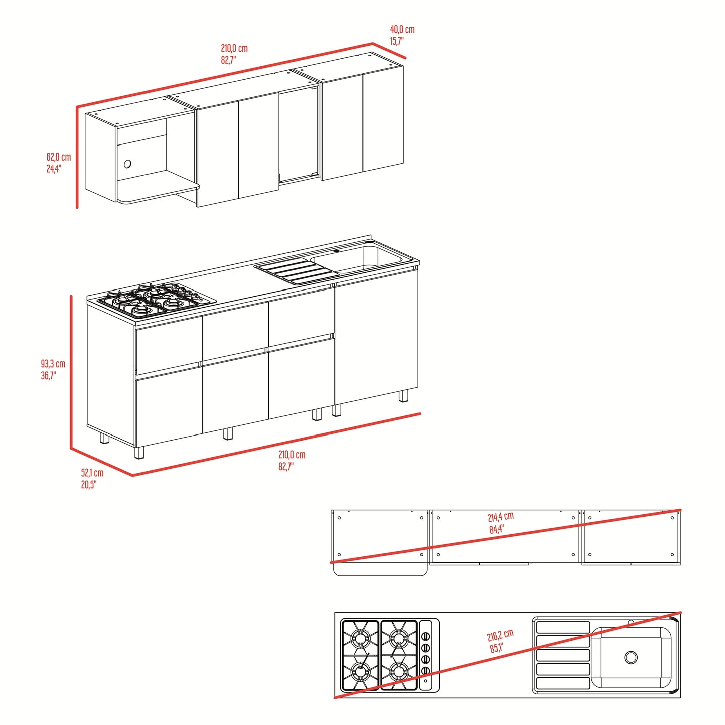 Cocina Lirio 210 Izquierda 210X212X52 Rta Fresno Eu