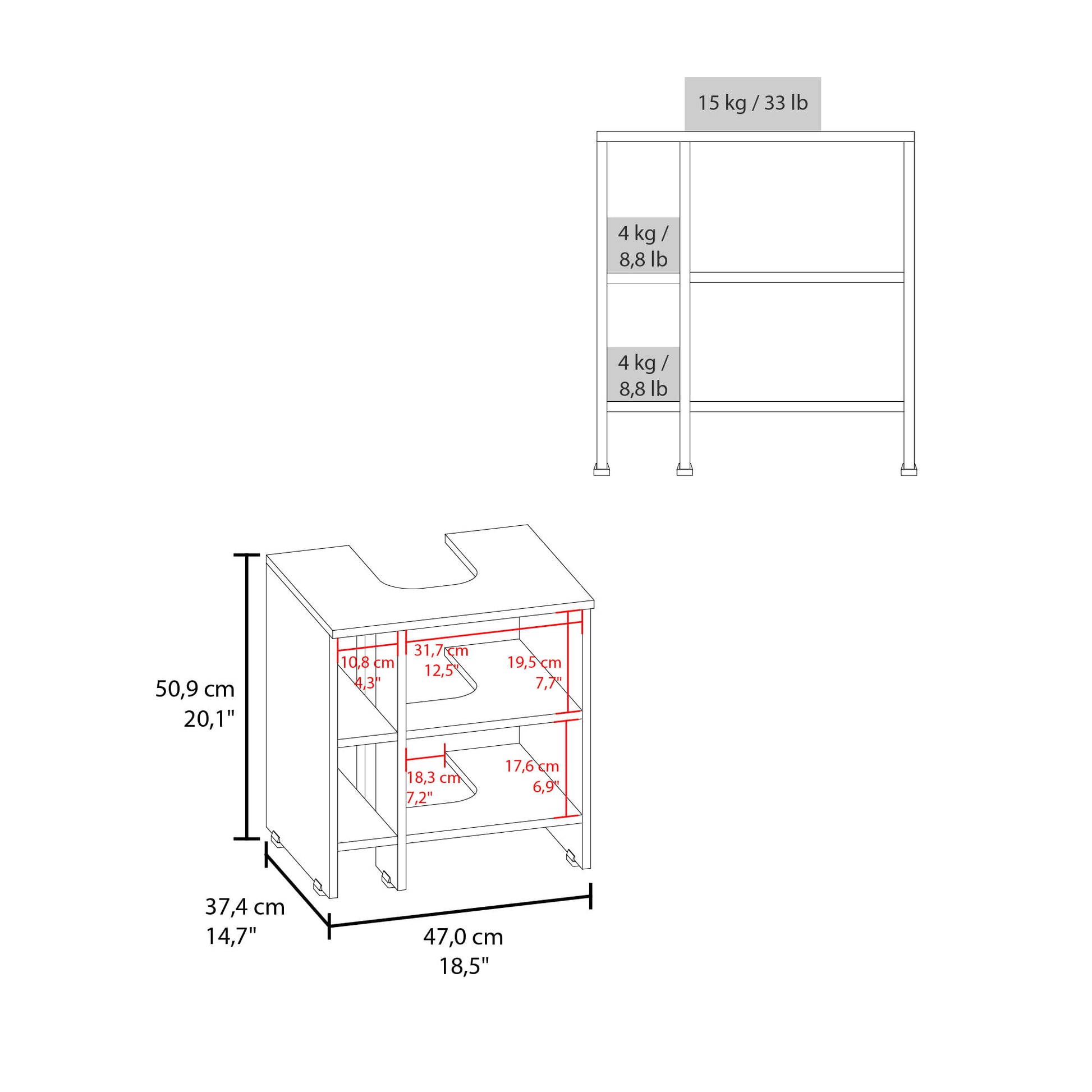 Mueble Basic Para Lavamanos 50,5X47X37,4 Rta Fresno Europeo/Blanco Mqz