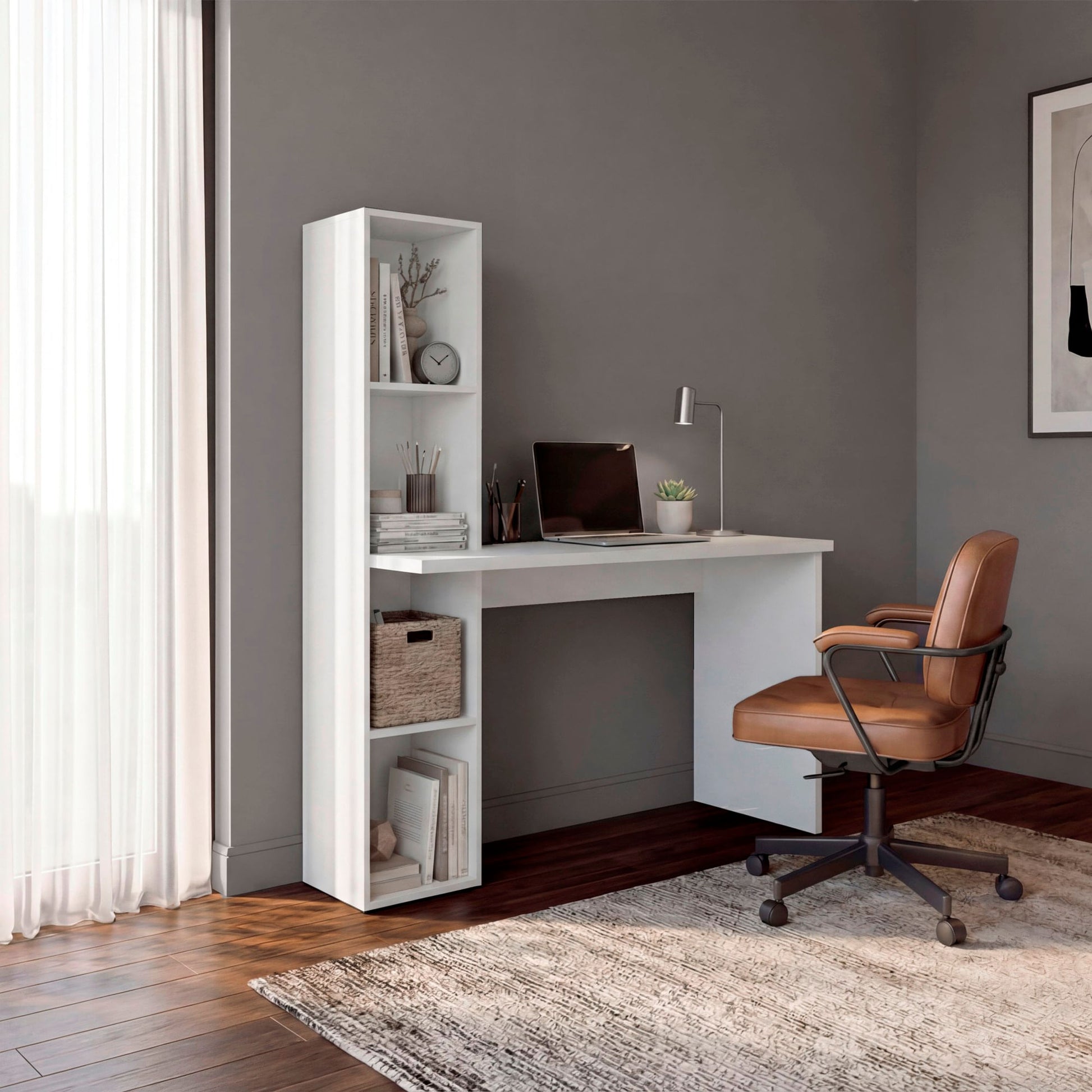 Escritorio Biblioteca Aston 145X120X45 Rta Blanco Zf
