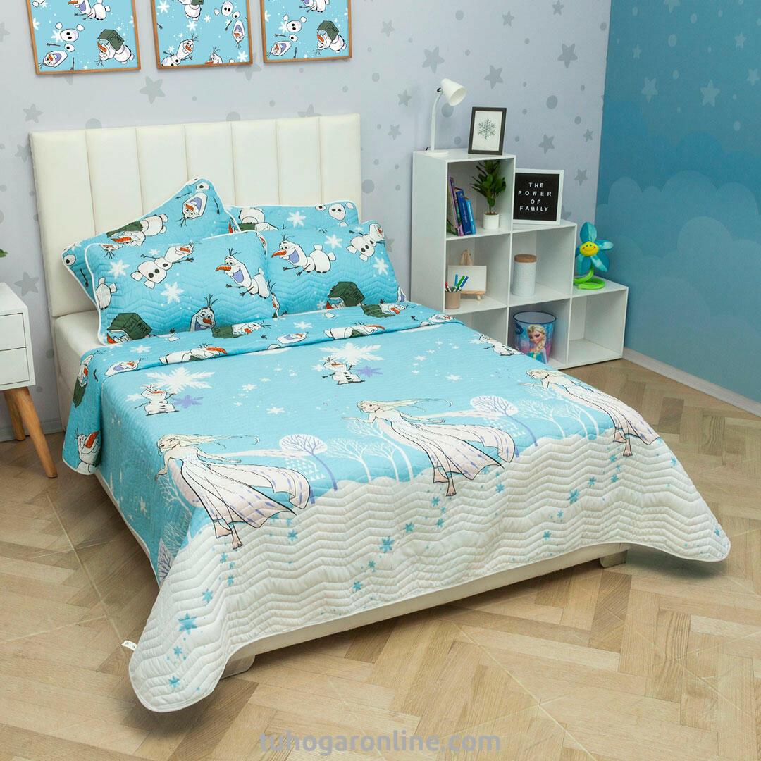 Cubrelecho Prensado Cama Doble Disney Frozen Celeste Estampados Animados