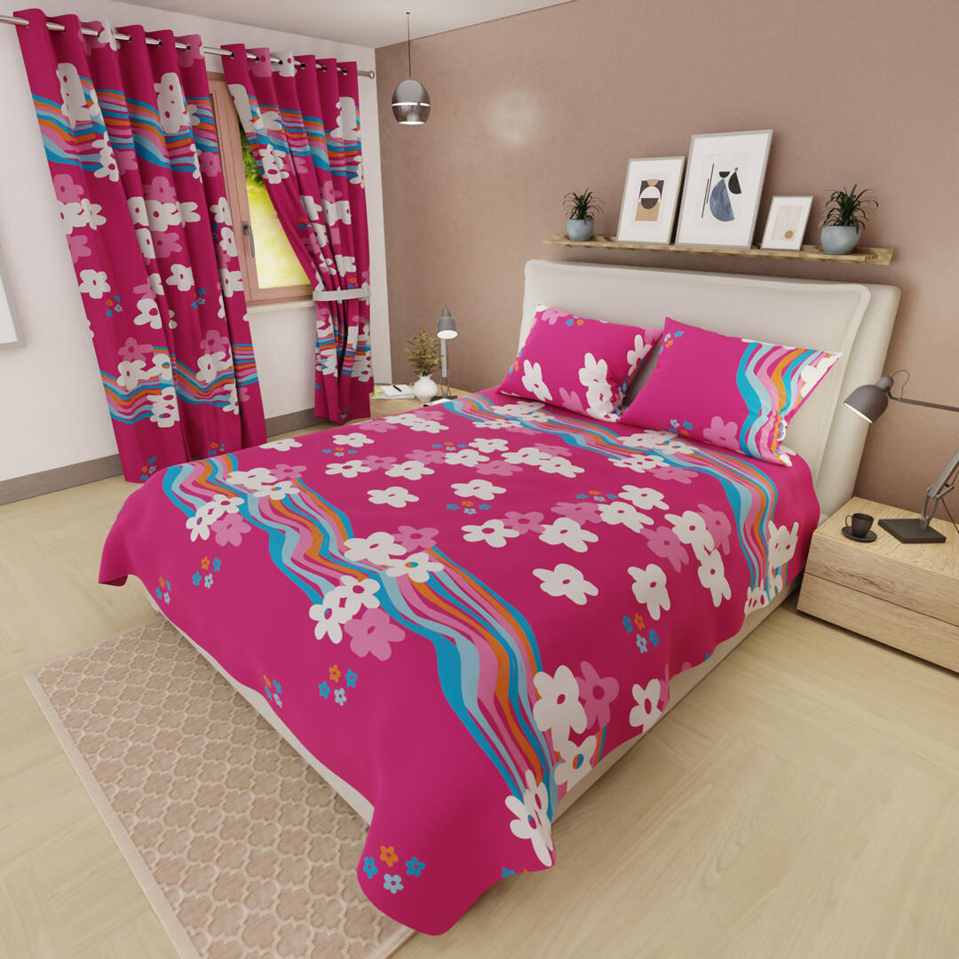 Juego De Sábanas Microfibra Flores Fondo Fucsia